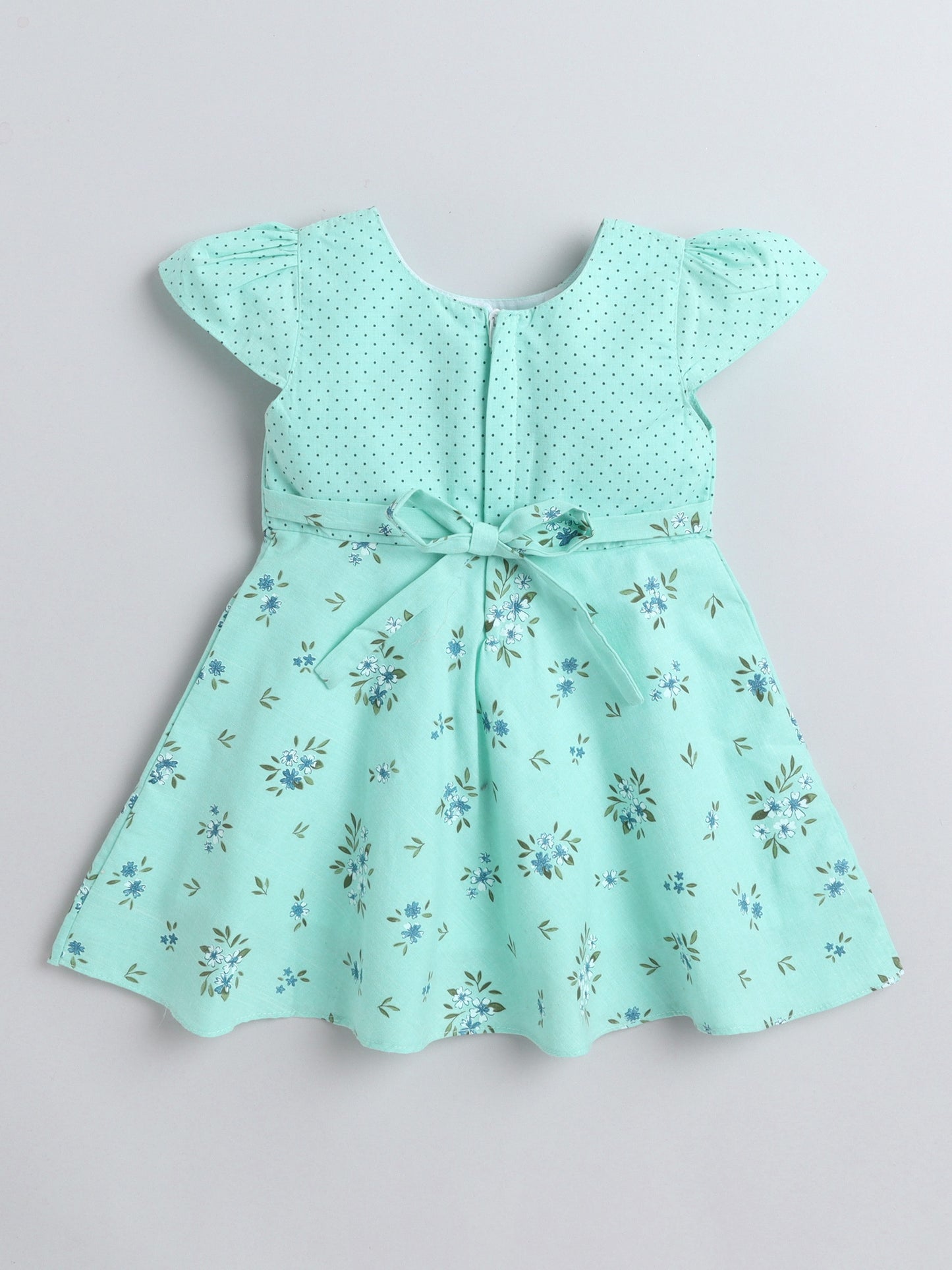 Floral with Shrug Sleeves Dress For Girls- Blue