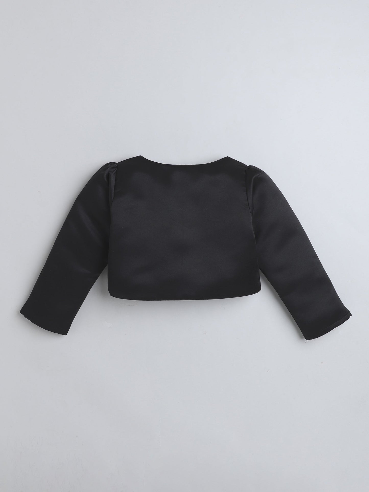 The Magic Wand Satin Full Sleeves Solid Bolero Shrug With Brooch Black