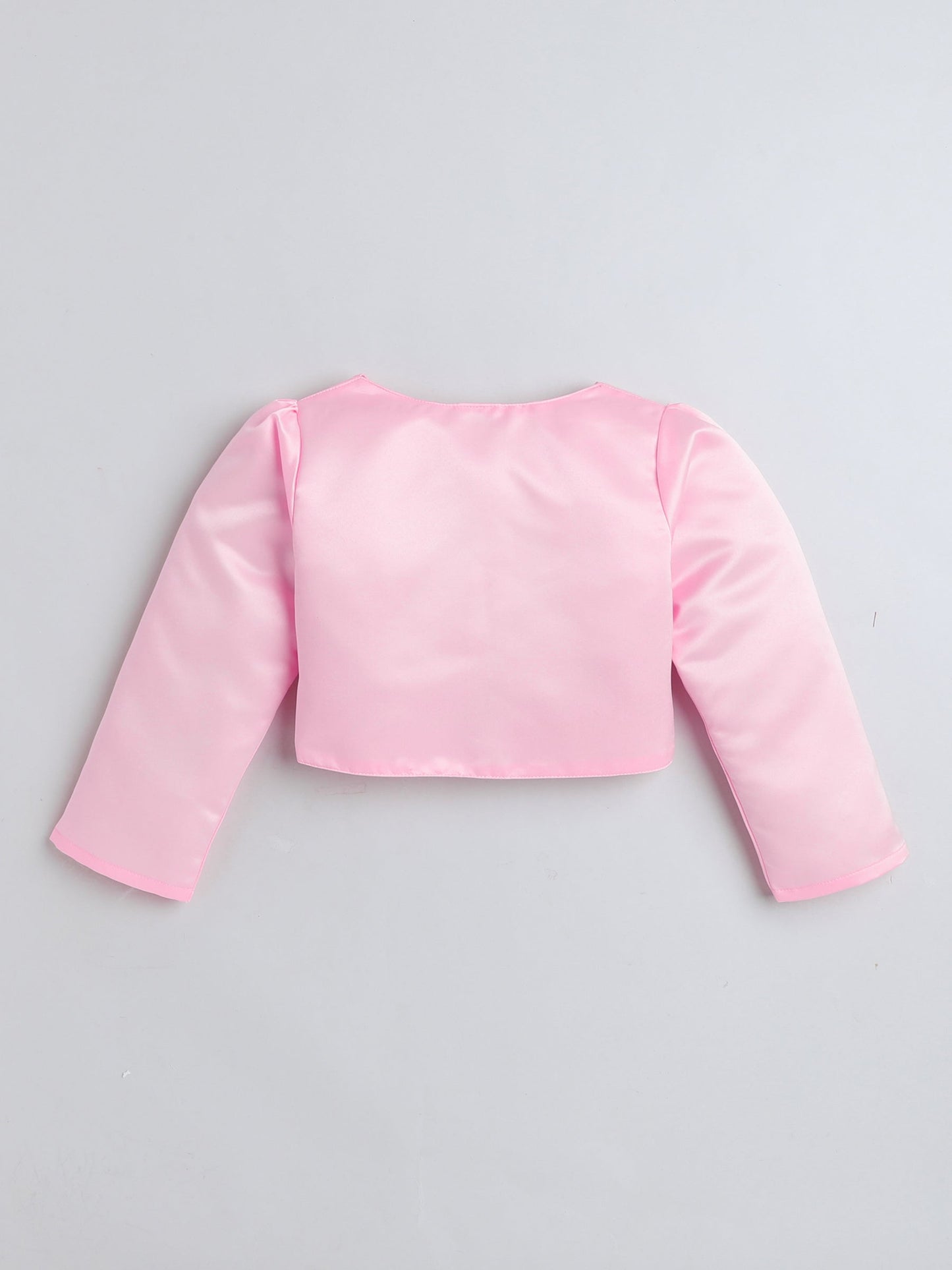 The Magic Wand Satin Full Sleeve Solid Bolero Shrug With Brooch Baby Pink