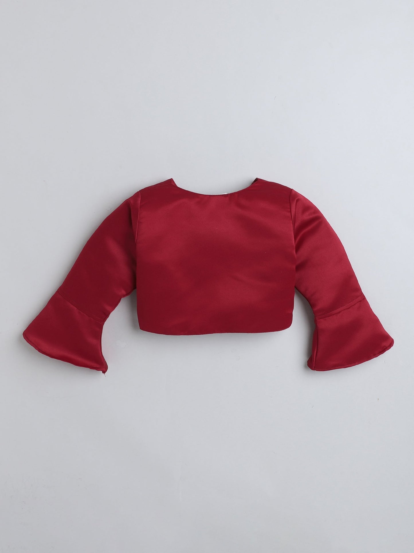 The Magic Wand Satin Three Fourth Sleeves Solid Bolero Shrug With Brooch Maroon