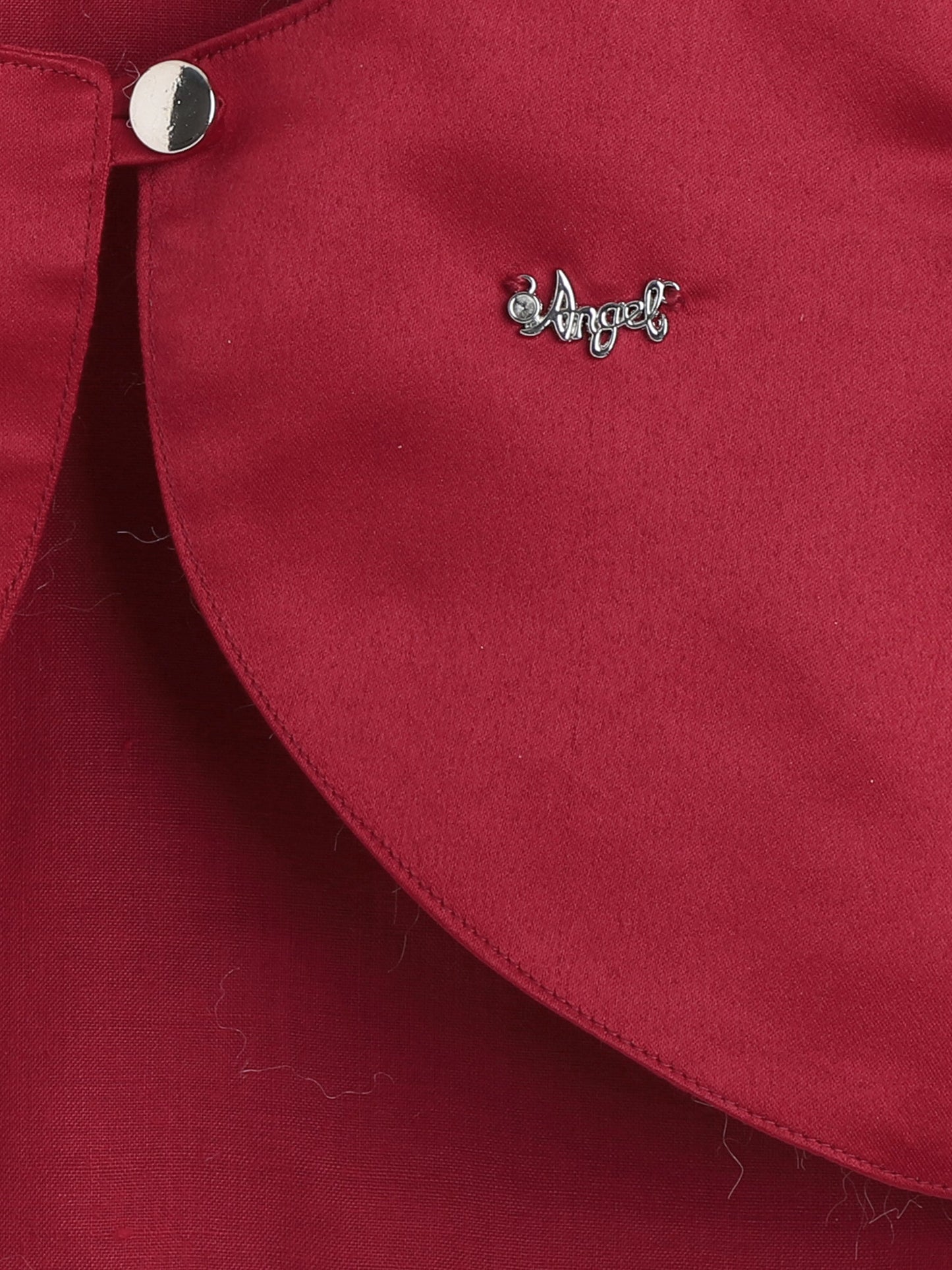 The Magic Wand Satin Three Fourth Sleeves Solid Bolero Shrug With Brooch Maroon