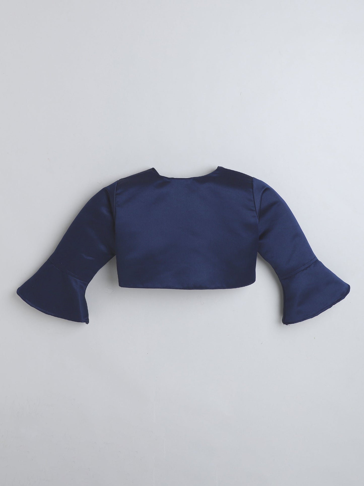 The Magic Wand Satin Three Fourth Sleeves Solid Bolero Shrug With Brooch Navy Blue