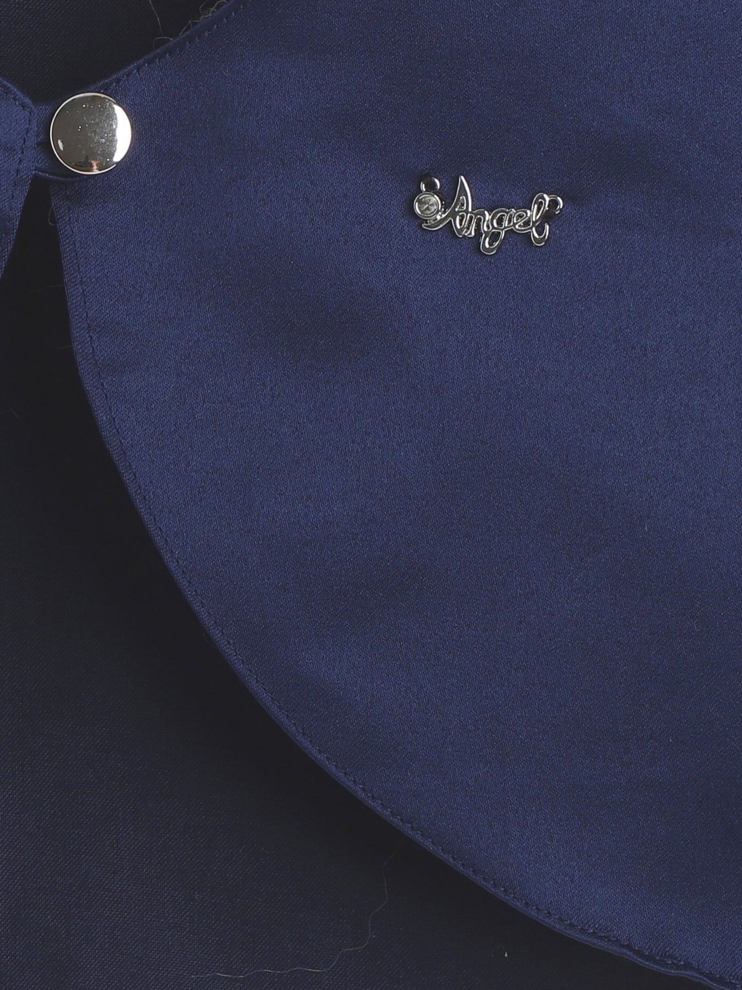 The Magic Wand Satin Three Fourth Sleeves Solid Bolero Shrug With Brooch Navy Blue