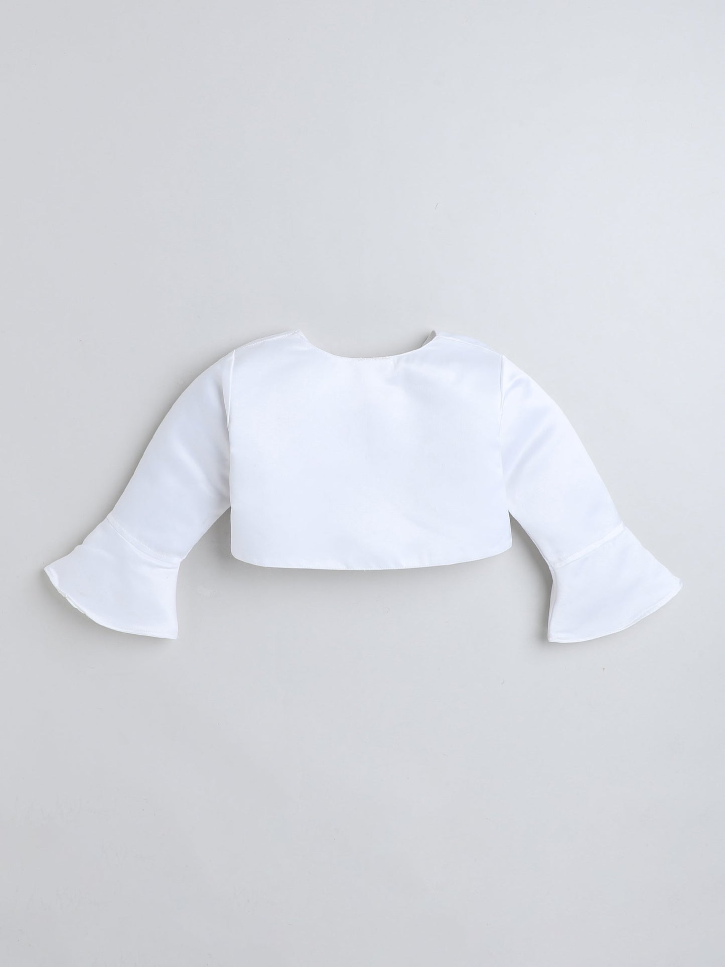 The Magic Wand Satin Three Fourth Sleeves Solid Bolero Shrug With Brooch White