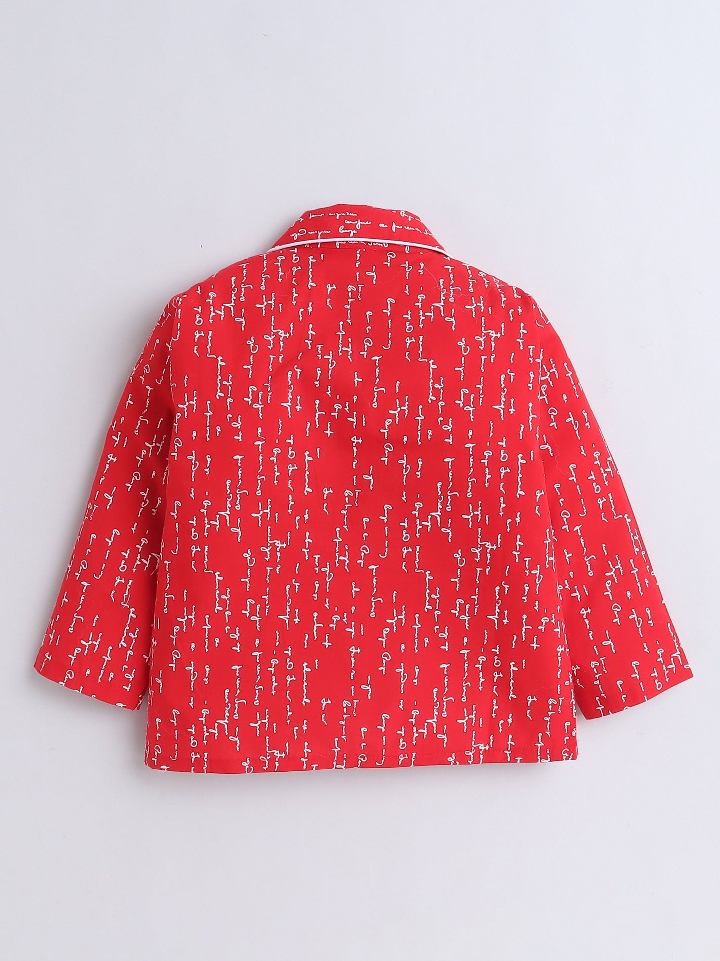 Cotton Woven Full Sleeves Typography Printed Coordinating Night Suit Set - Red