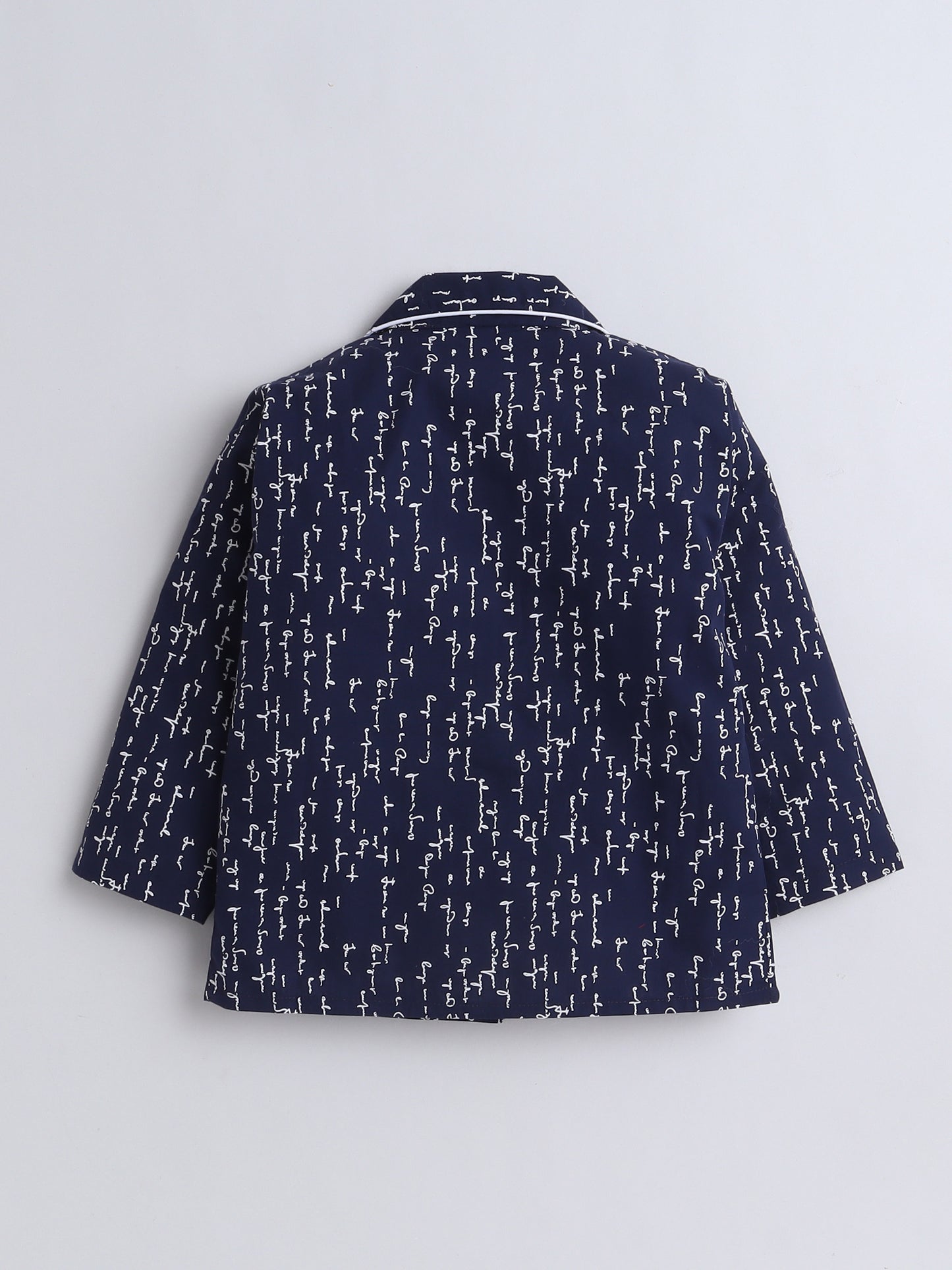 Full Sleeves Cotton Text Printed Night Suit Set Navy Blue