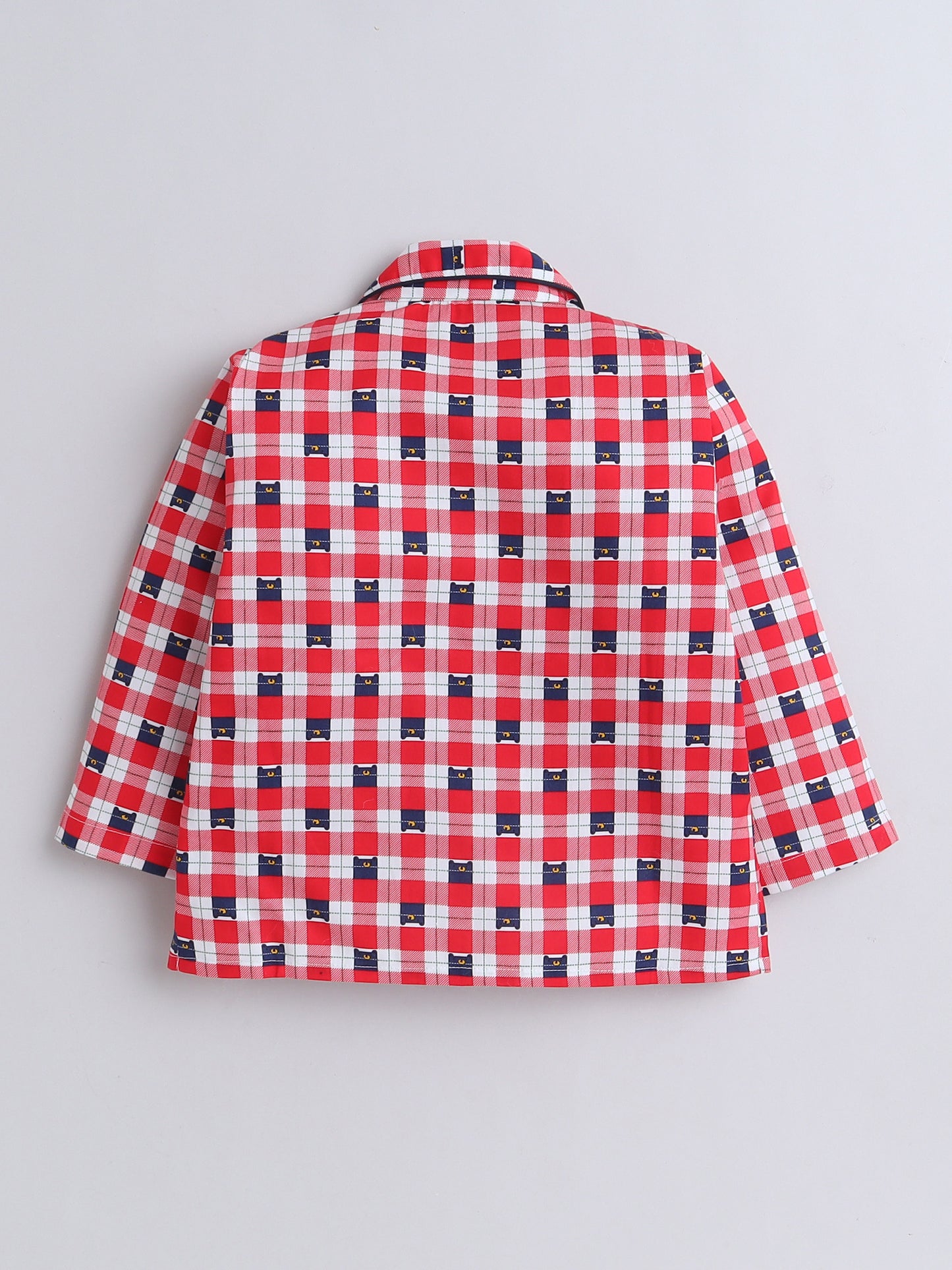 Full Sleeves Cotton Checks Printed Night Suit Set Red