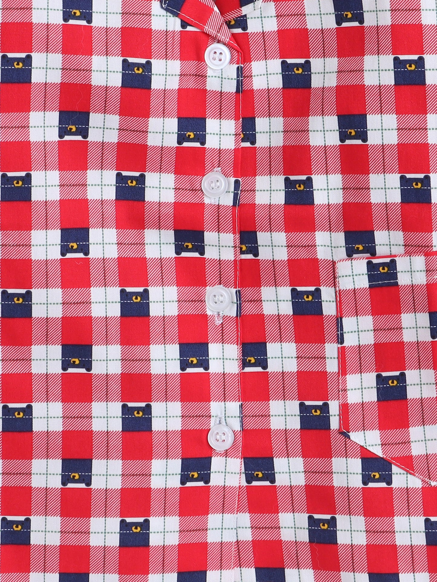 Full Sleeves Cotton Checks Printed Night Suit Set Red