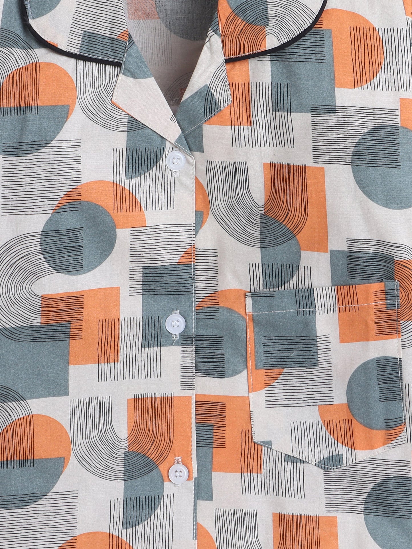 Cotton Woven Full Sleeves Abstract Printed Coordinating Night Suit Set - Orange