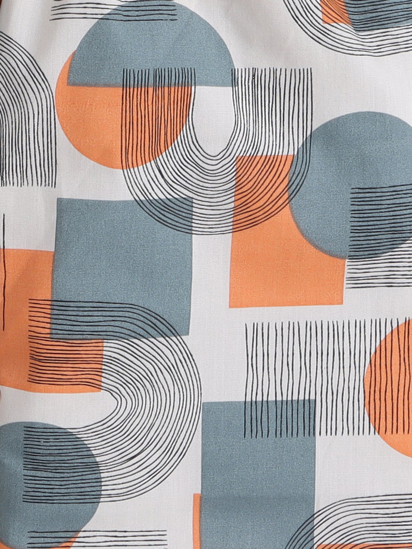 Cotton Full Sleeve Geometric Shapes Printed Night Suit Set Orange