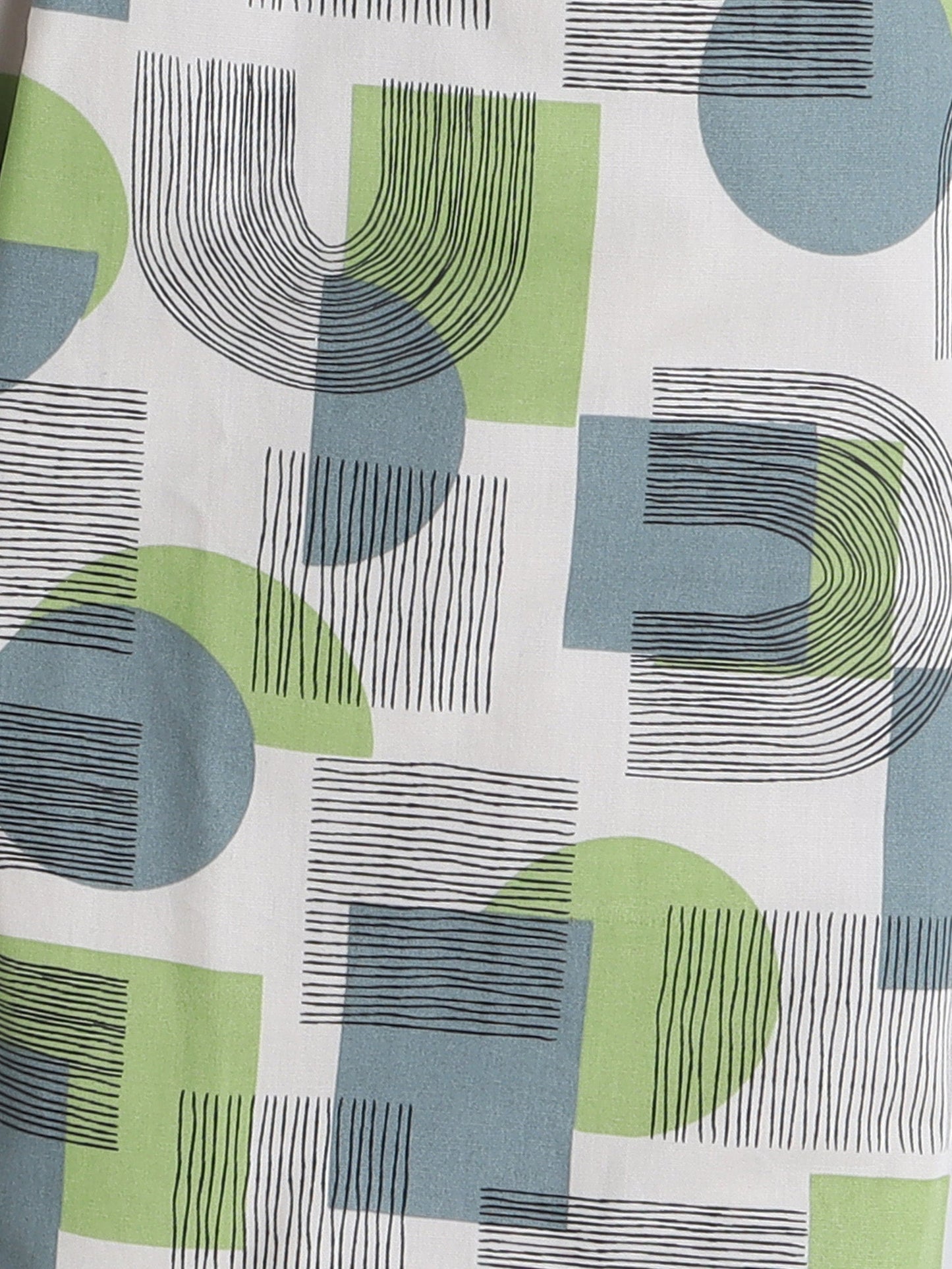 The Magic Wand Full Sleeve Cotton Geometric Shapes Printed Night Suit Set- Green