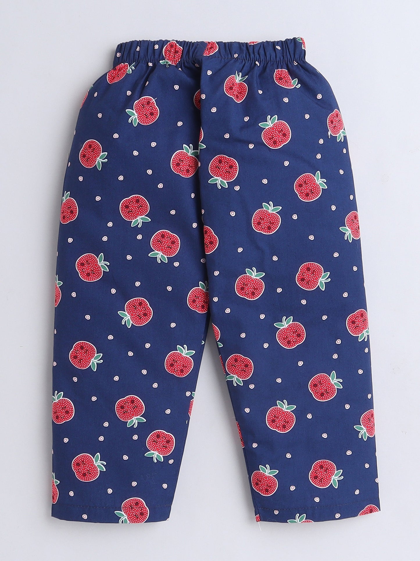 Cotton Woven Full Sleeves Apple & Hearts Printed Coordinating Night Suit Set - Navy Blue