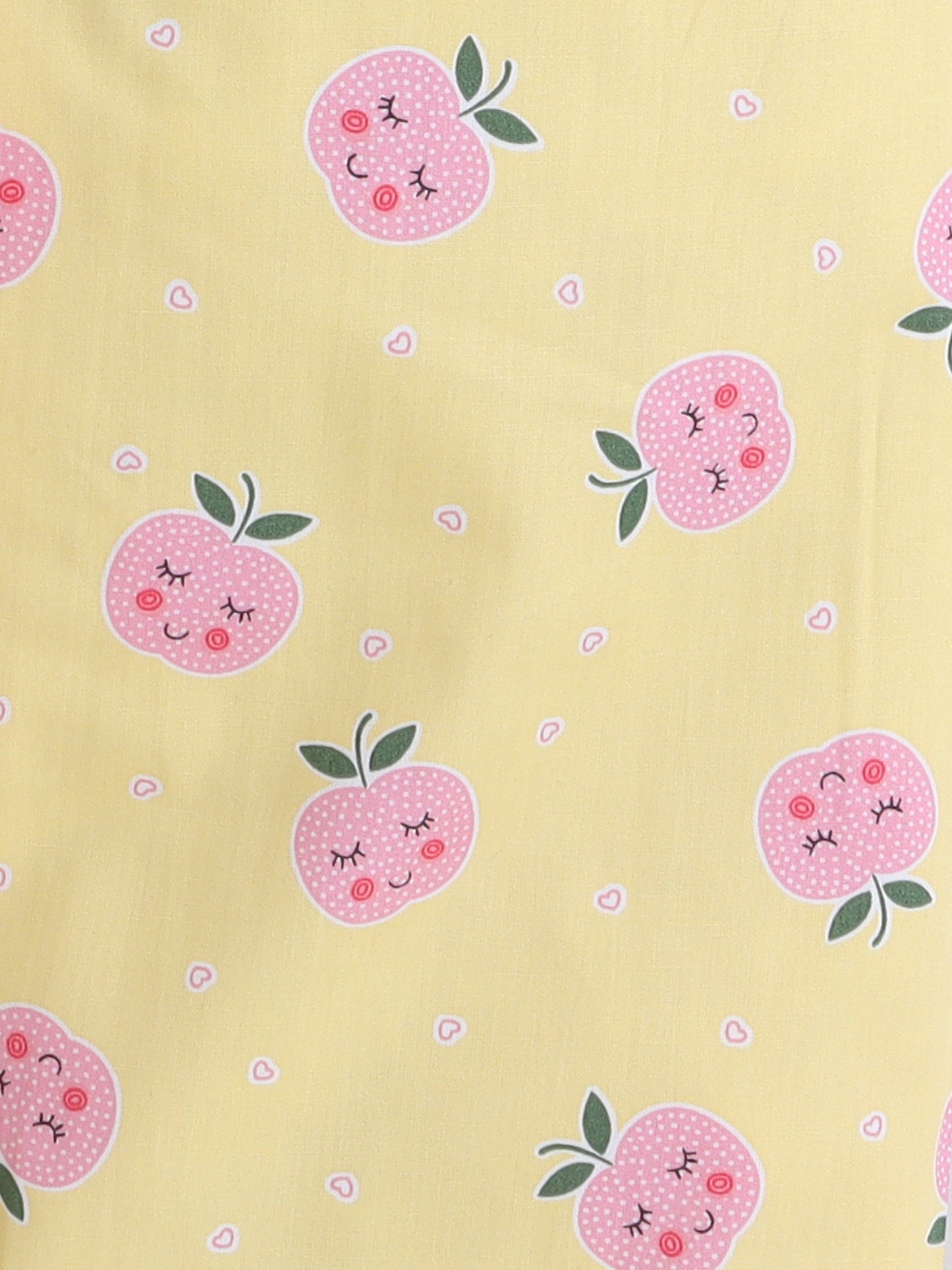 Cotton Woven Full Sleeves Apple & Hearts Printed Coordinating Night Suit Set - Yellow