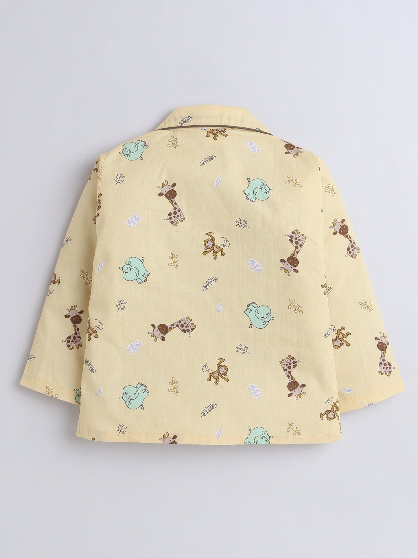 Cotton Woven Full Sleeves Animals Printed Coordinating Night Suit Set - Yellow