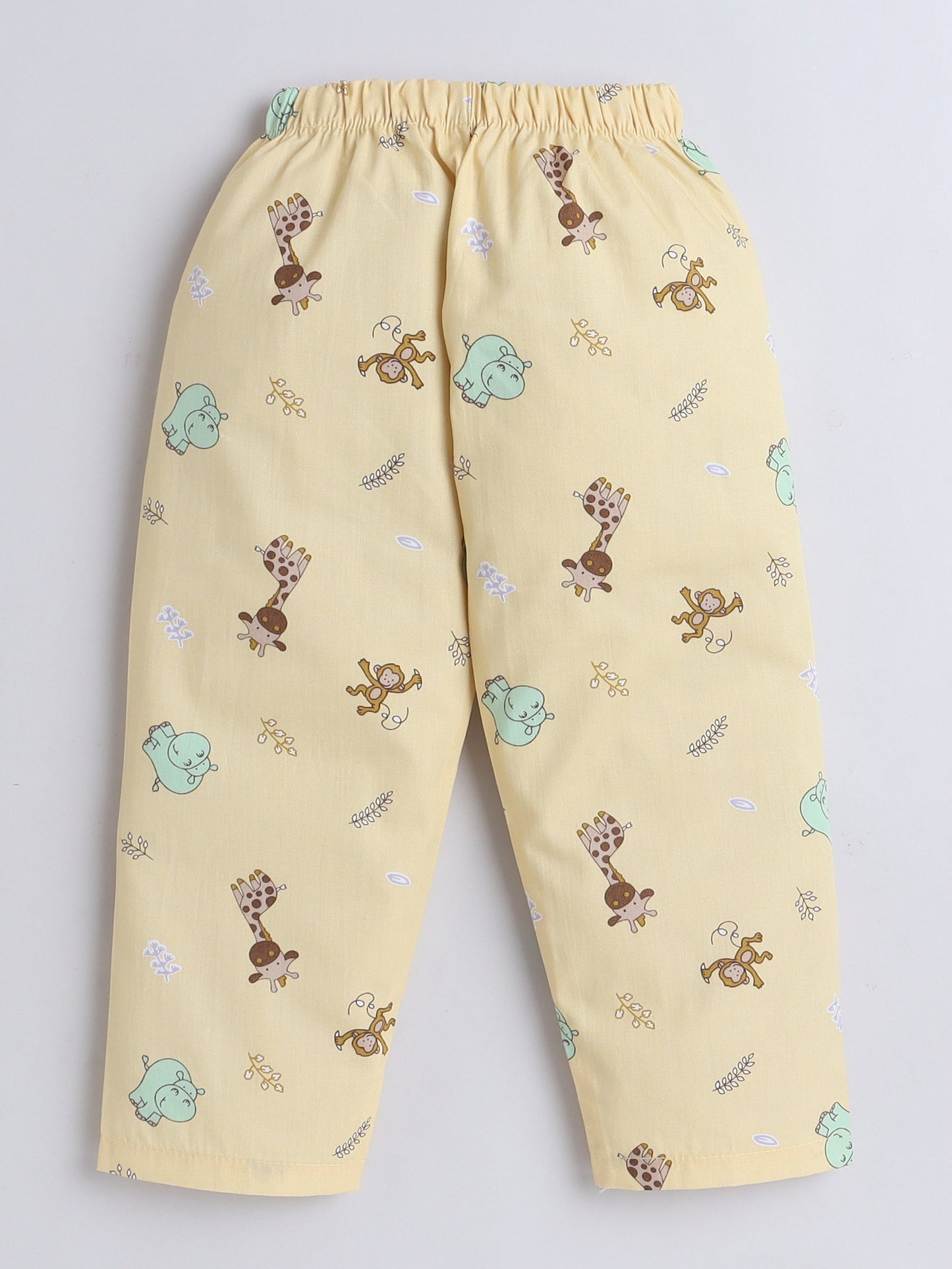 Cotton Woven Full Sleeves Animals Printed Coordinating Night Suit Set - Yellow