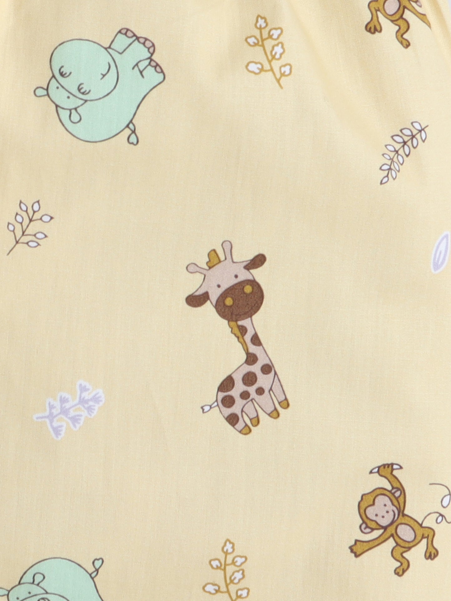 Full Sleeves Cotton Animal Printed Night Suit Set Yellow