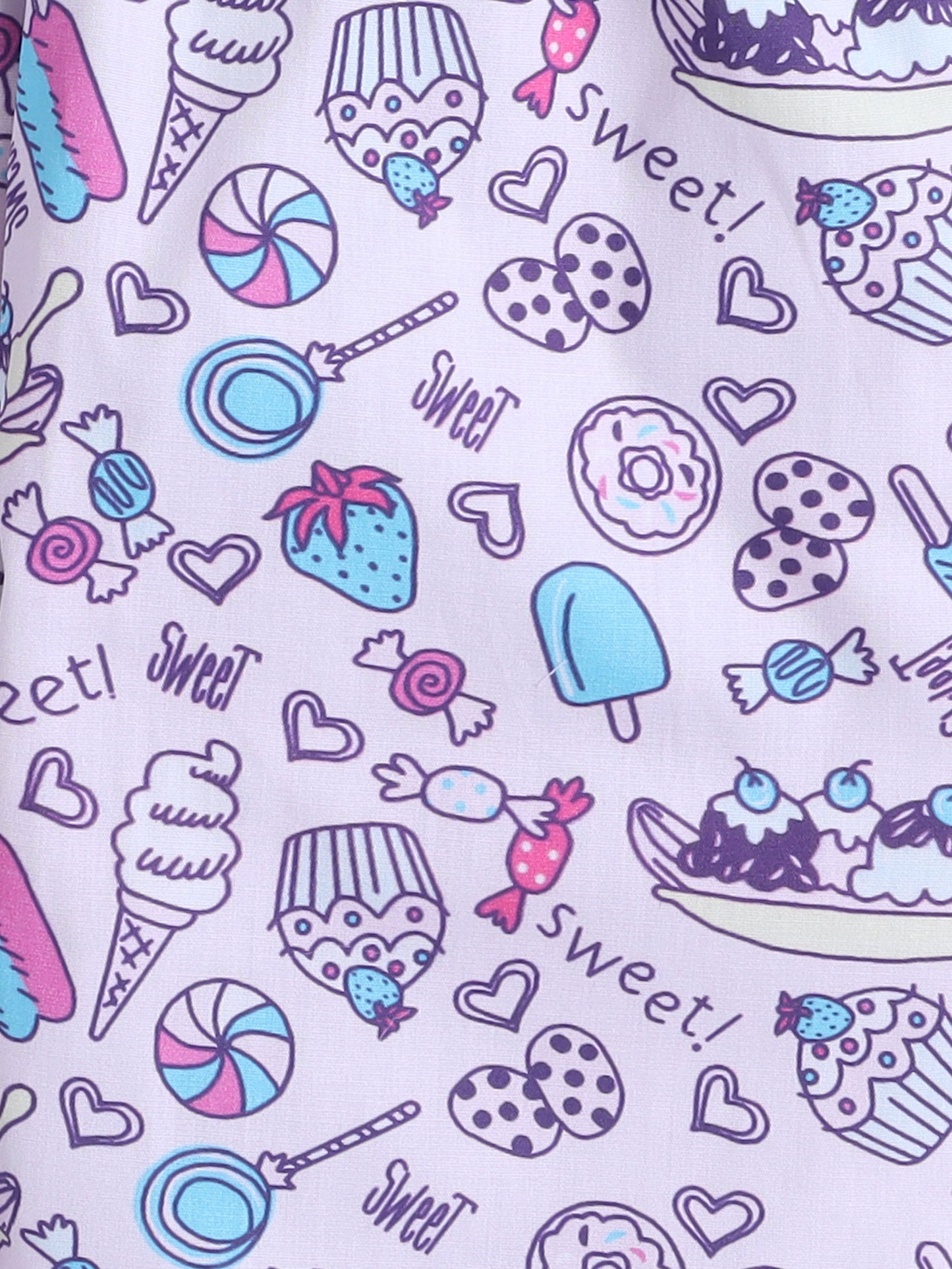 Cotton Full Sleeves Ice Cream Candy Printed Night Suit Set-Purple