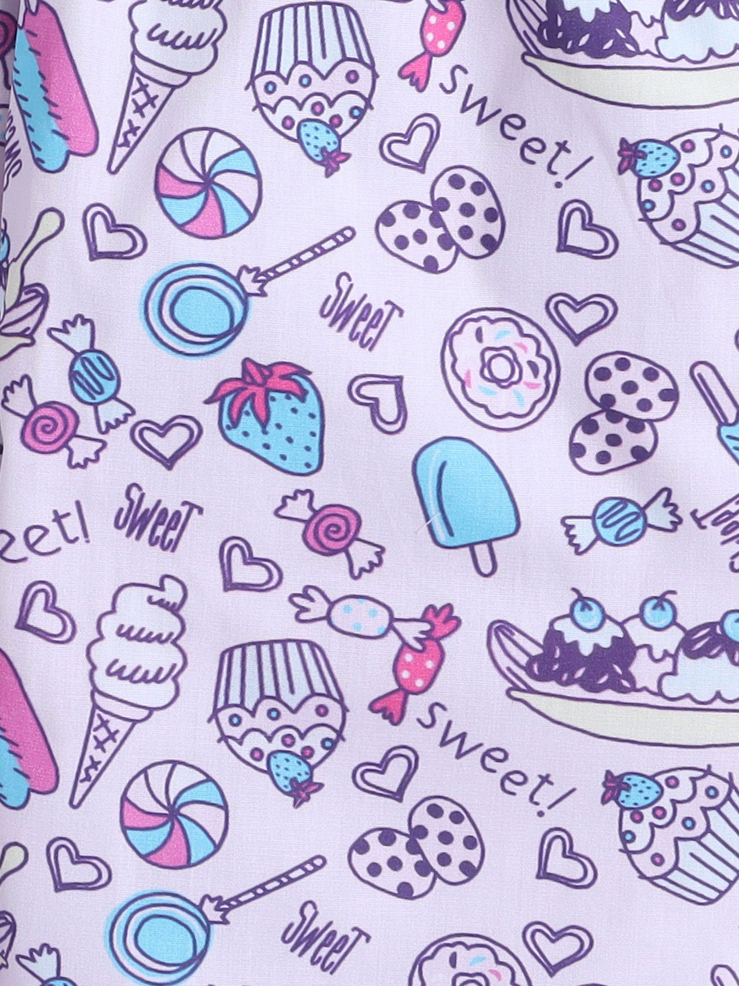 Cotton Woven Full Sleeves Ice Cream & Candies Printed Coordinating Night Suit Set - Purple