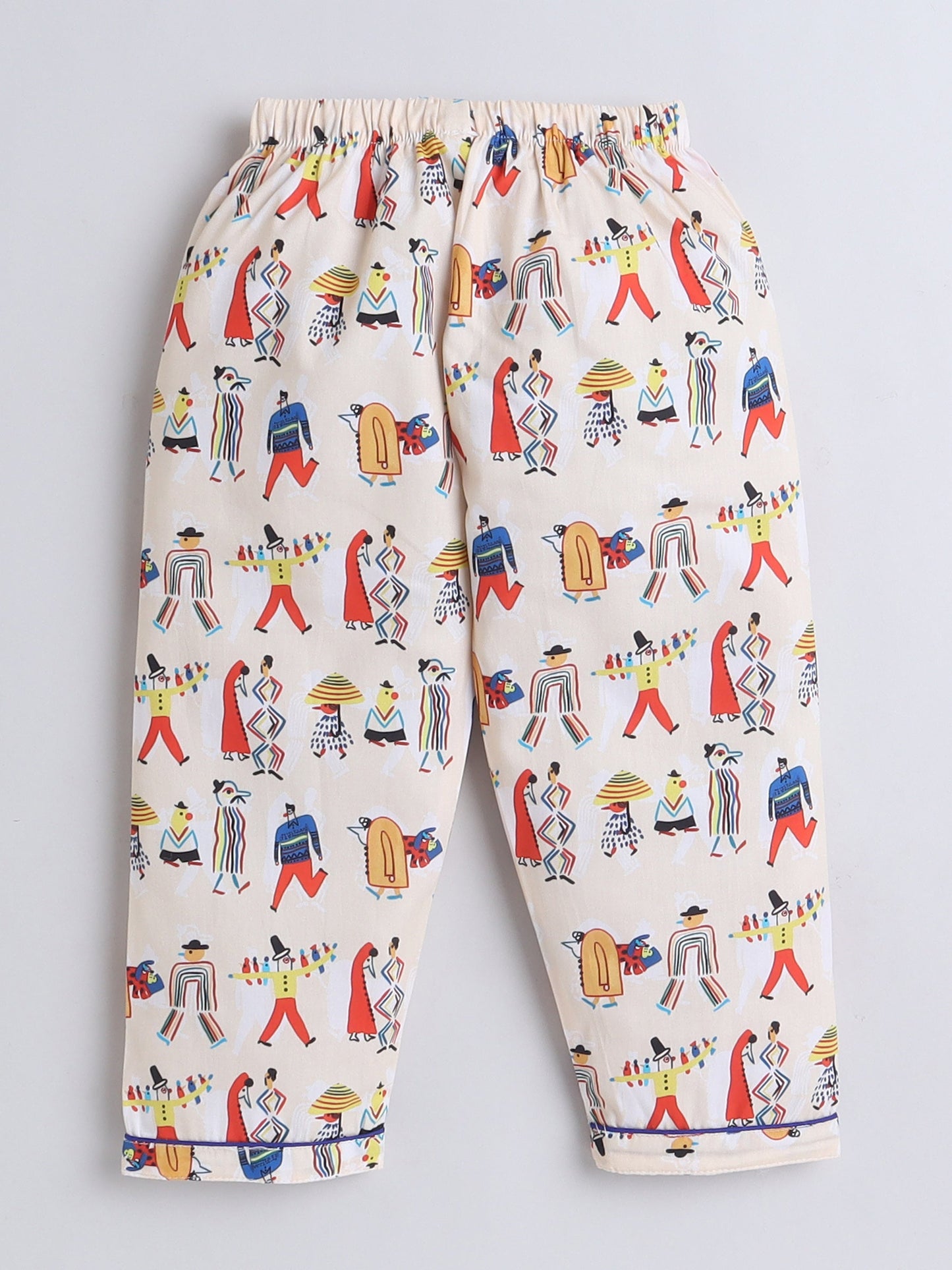 Cotton Woven Full Sleeves Abstract Printed Coordinating Night Suit Set - Beige