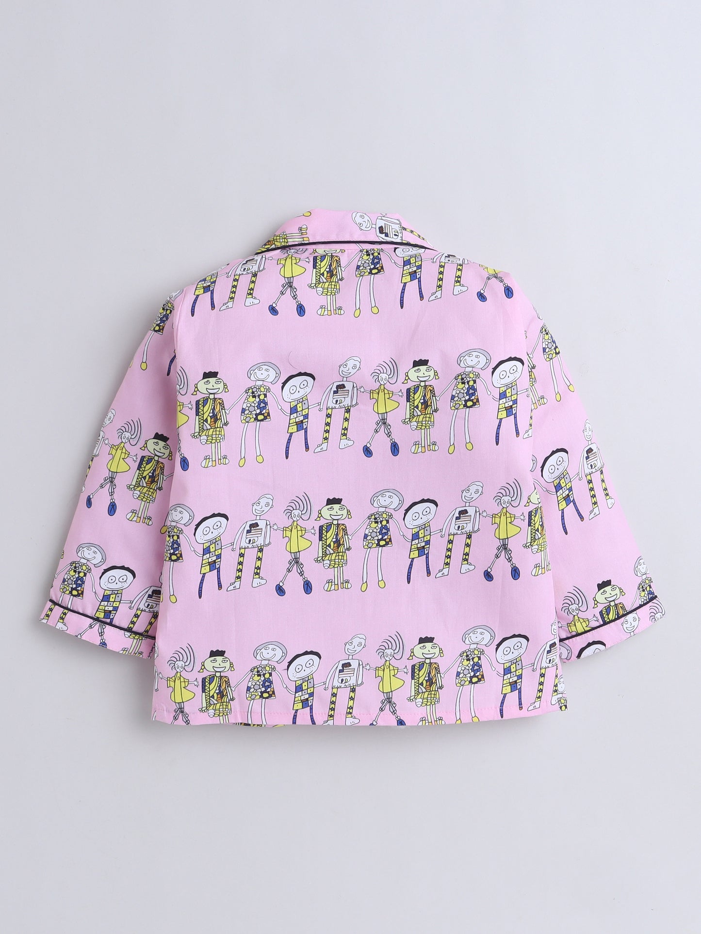 Full Sleeves Cotton All Over Printed Night Suit Set Pink