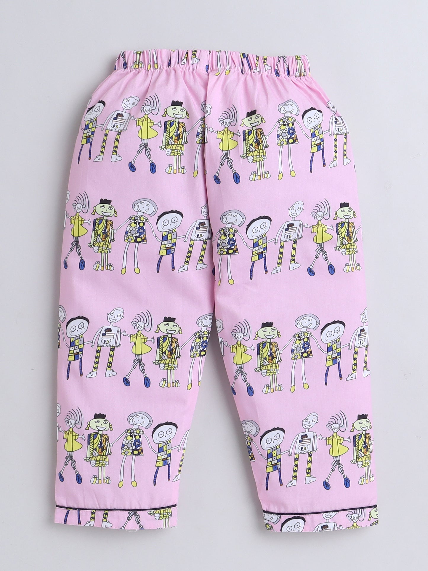 Full Sleeves Cotton All Over Printed Night Suit Set Pink