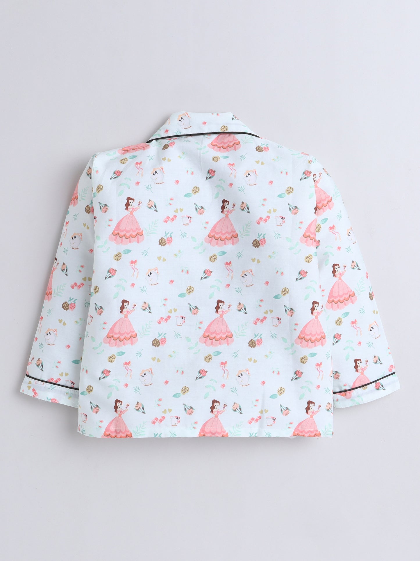 Full Sleeves Cotton Princes Printed Night Suit Set Sea Green