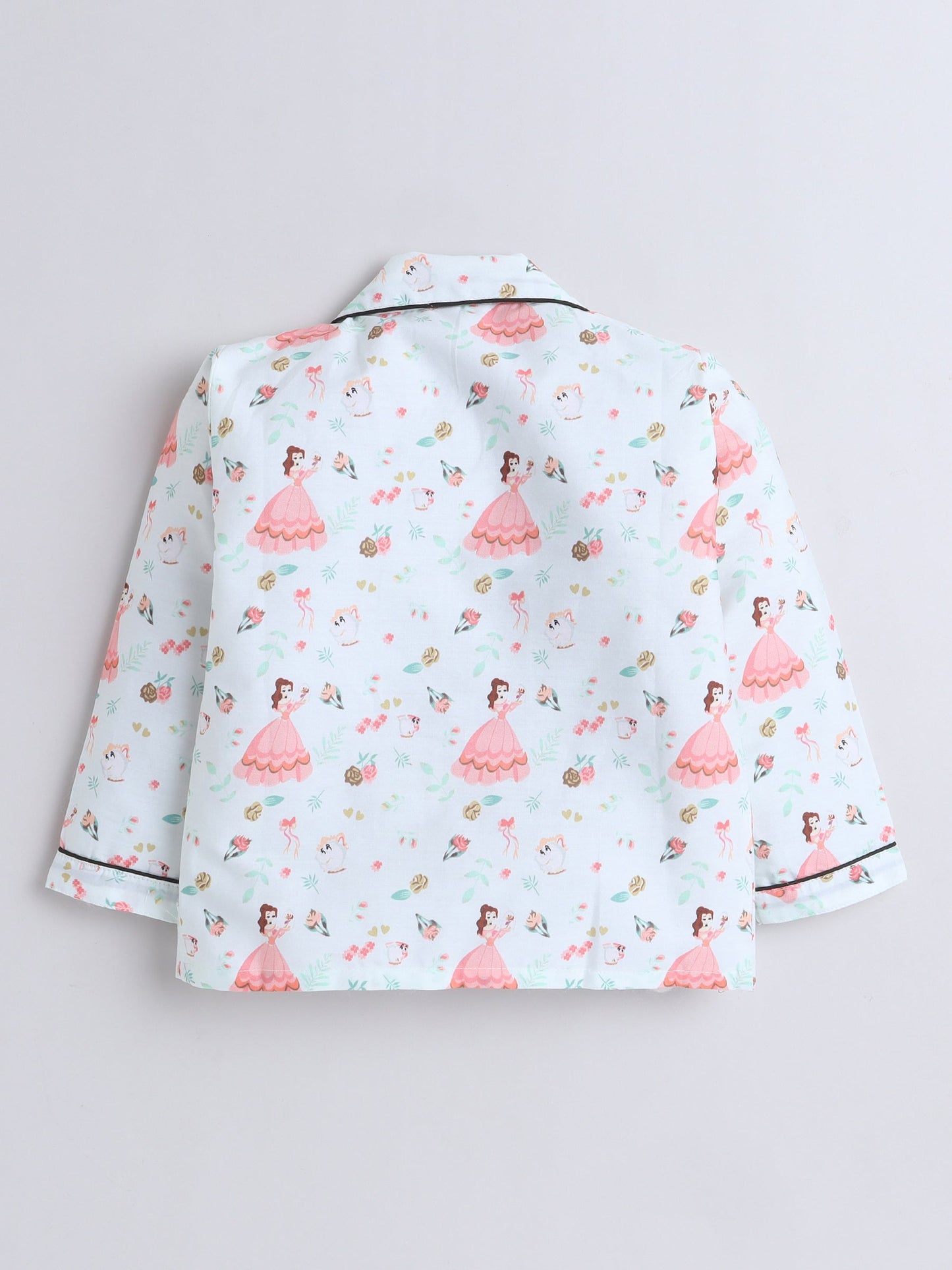Cotton Woven Full Sleeves Princess Printed Coordinating Night Suit Set - Sea Green