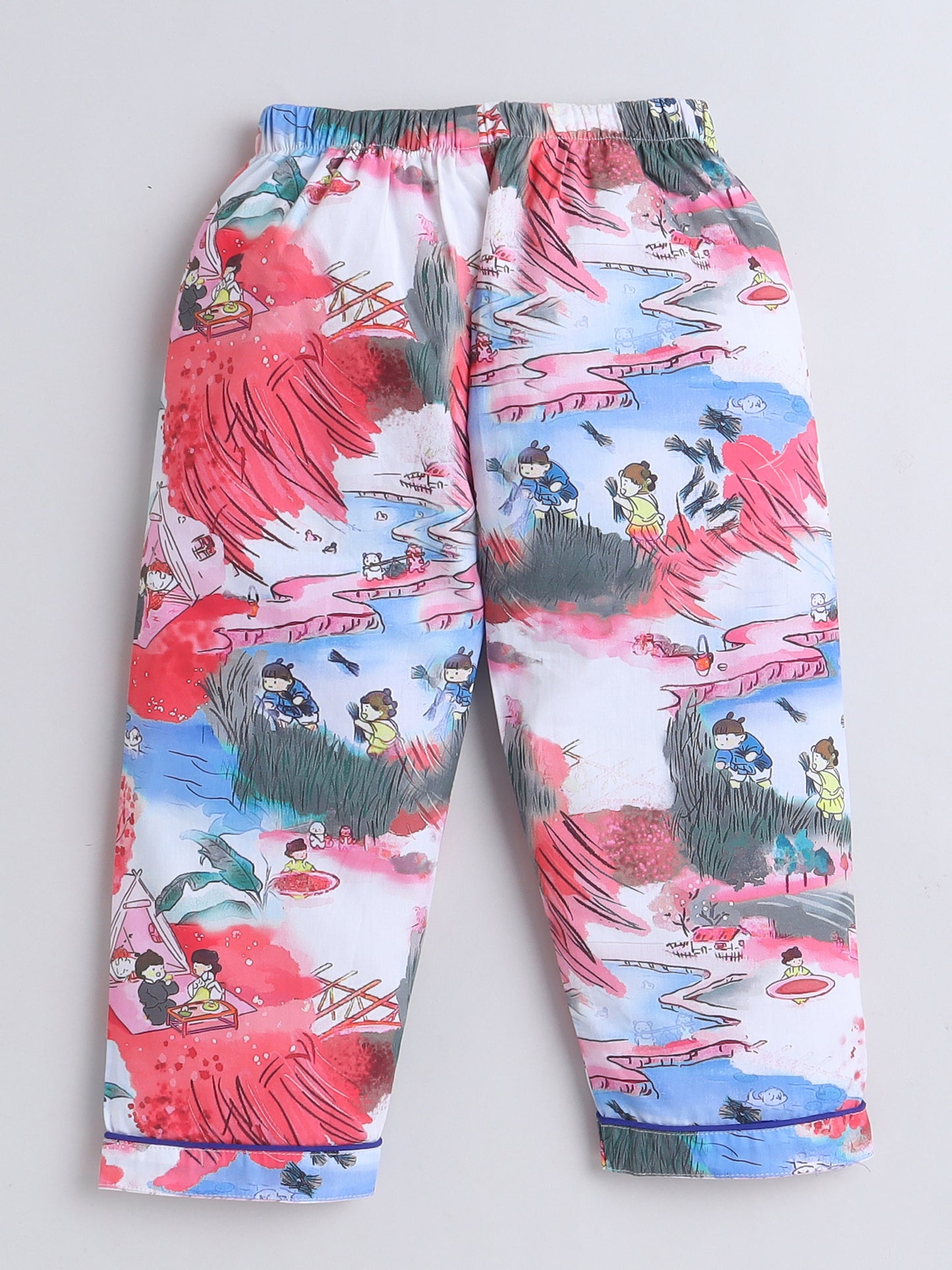 Full Sleeves Cotton All Over Printed Night Suit Set Tomato Red