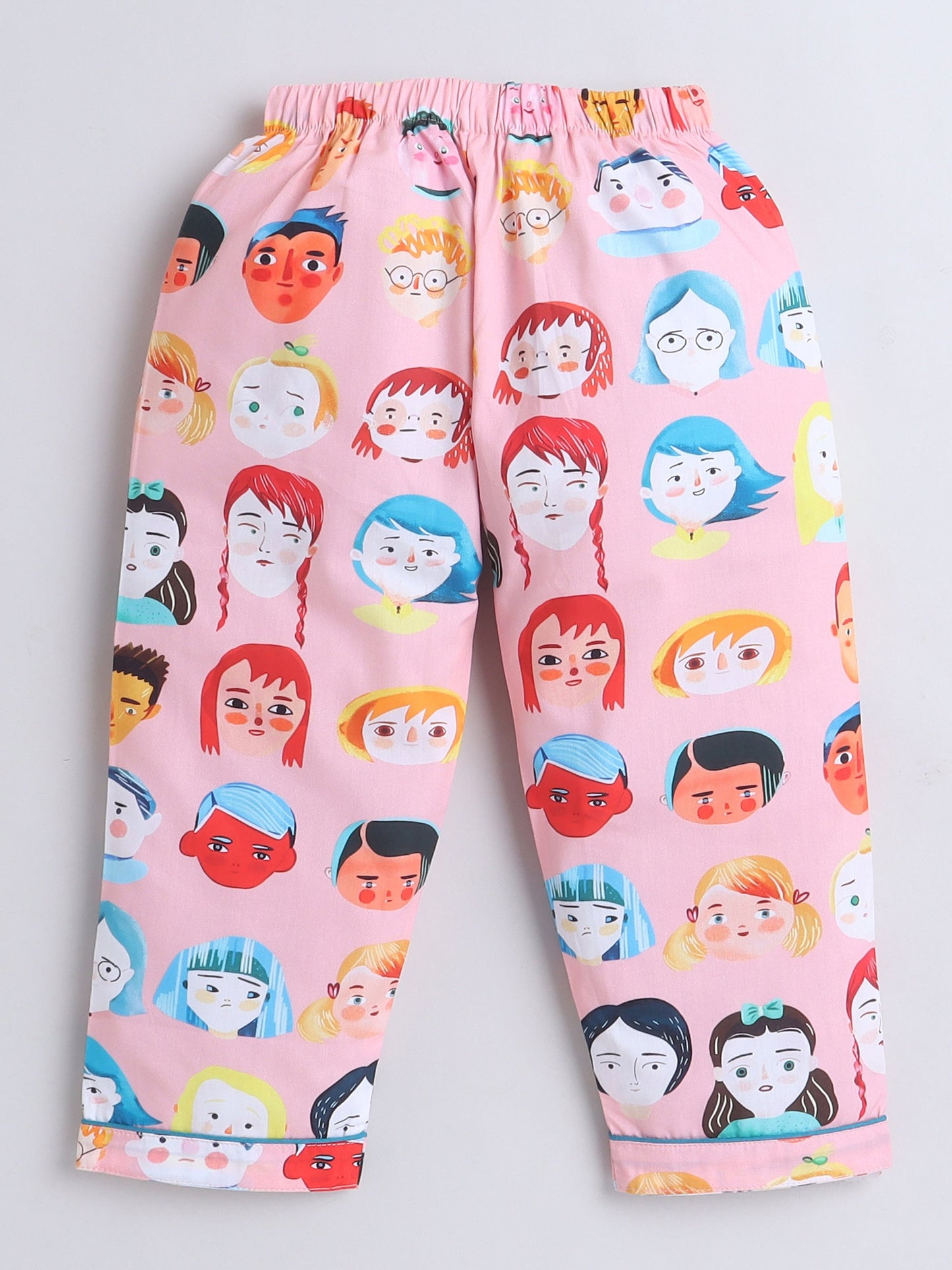 Cotton Woven Full Sleeves Human Faces Printed Coordinating Night Suit Set - Peach