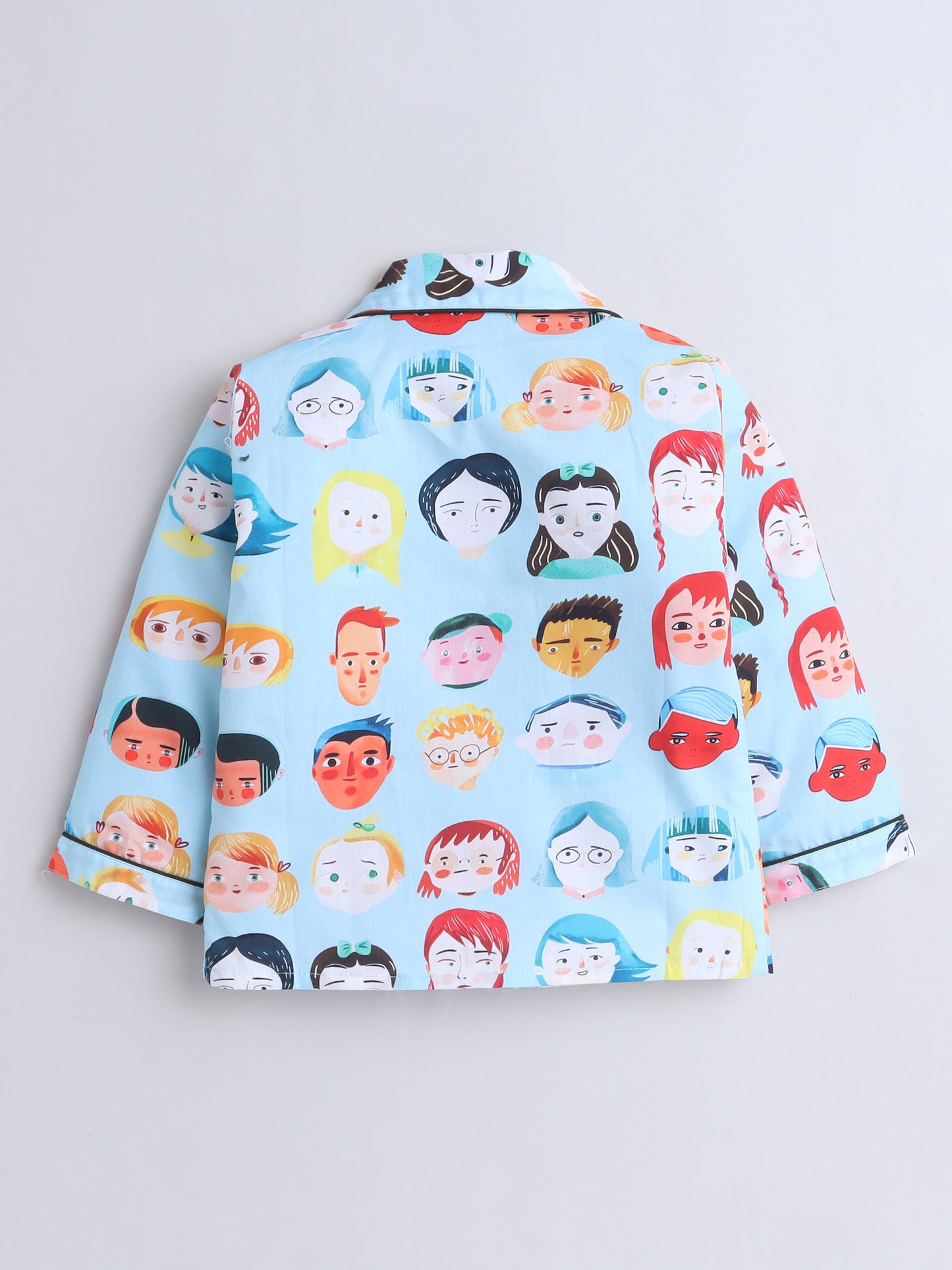Full Sleeves Cotton All Over Printed Night Suit Set Sky Blue