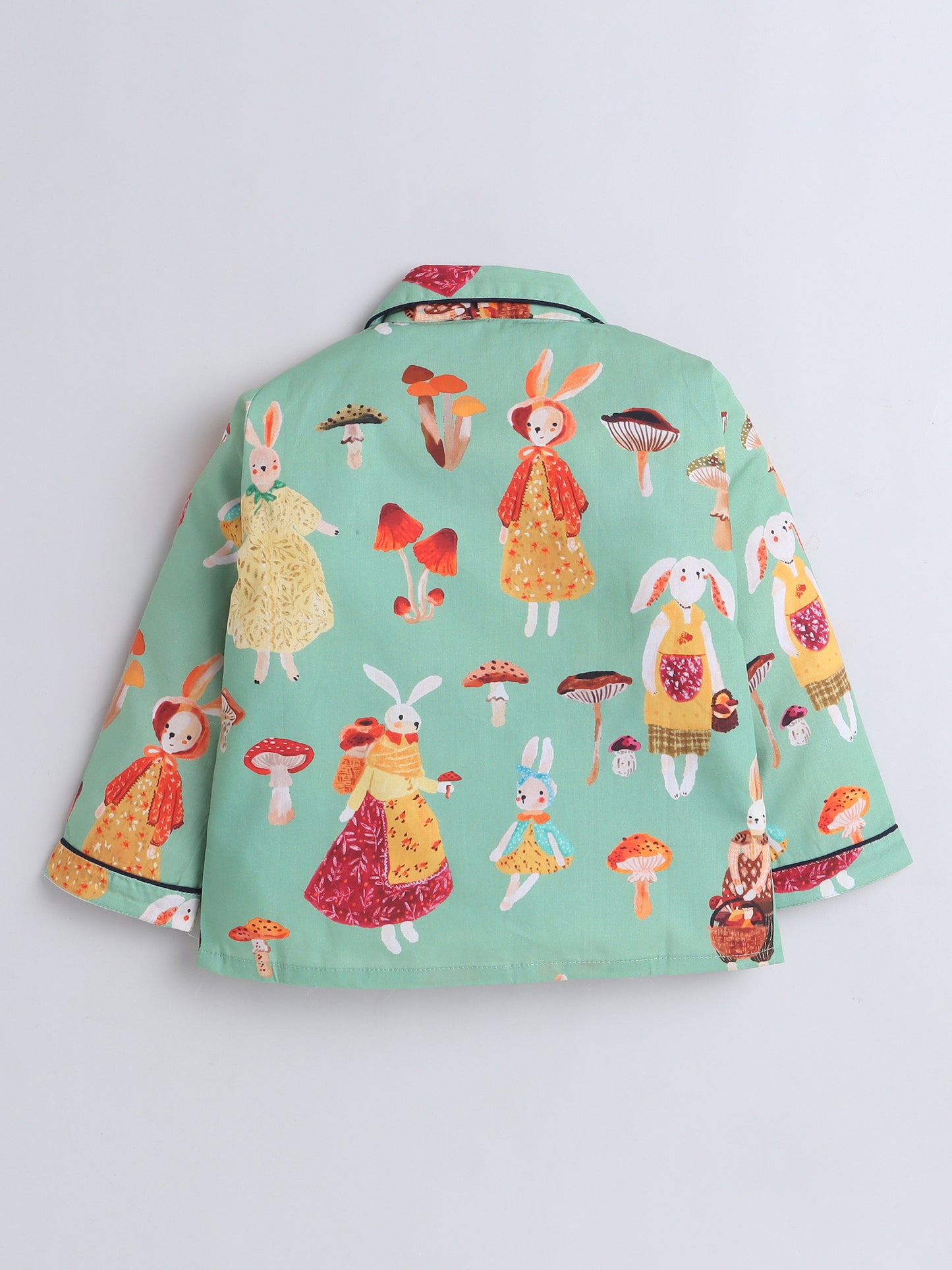 Full Sleeves Cotton Bunny Printed Night Suit Set Green