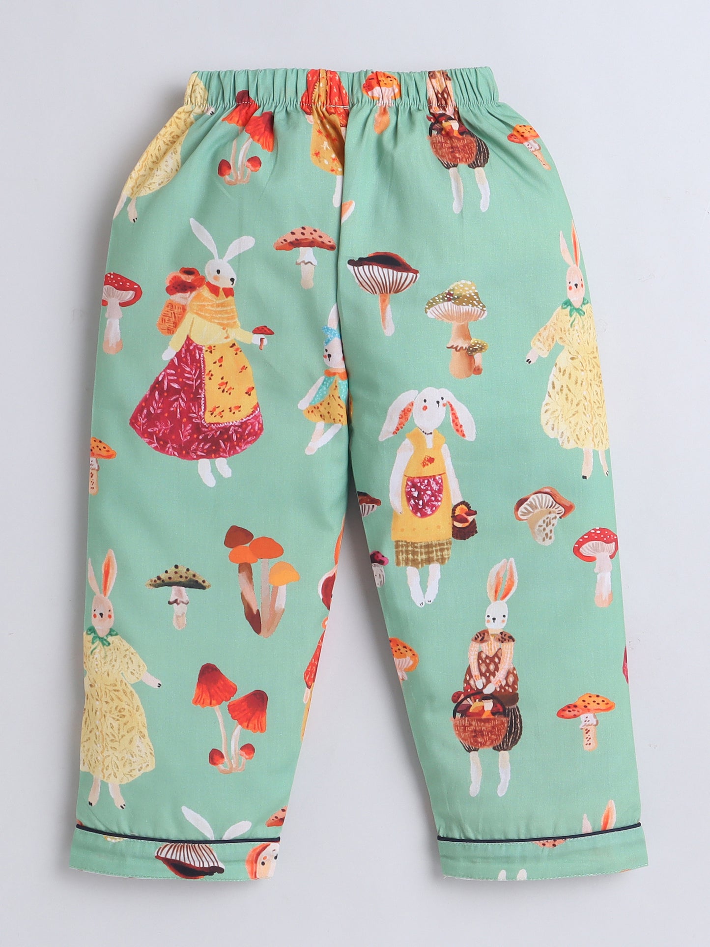 Full Sleeves Cotton Bunny Printed Night Suit Set Green