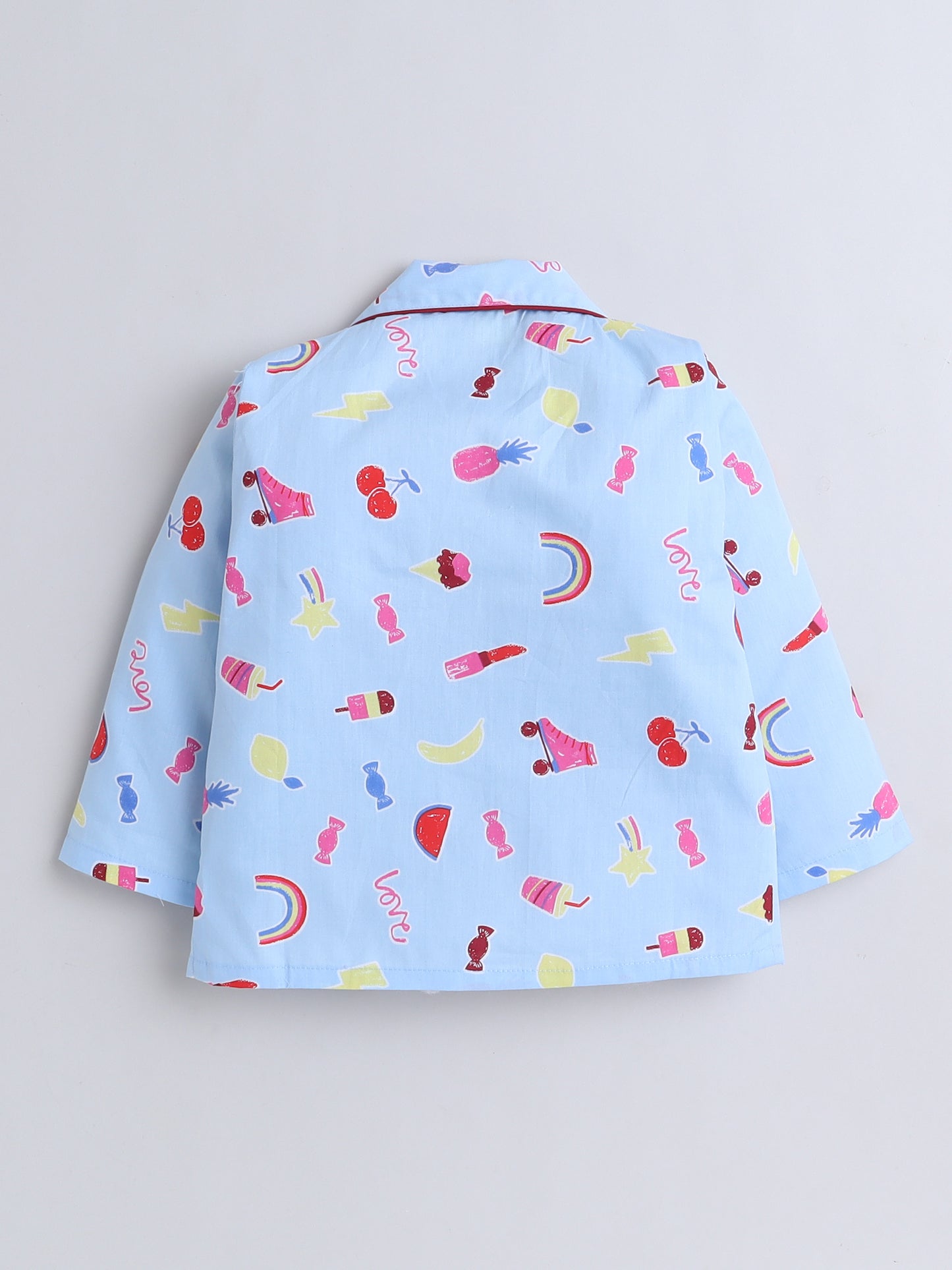 Full Sleeves Cotton Candy Printed Night Suit Set Blue