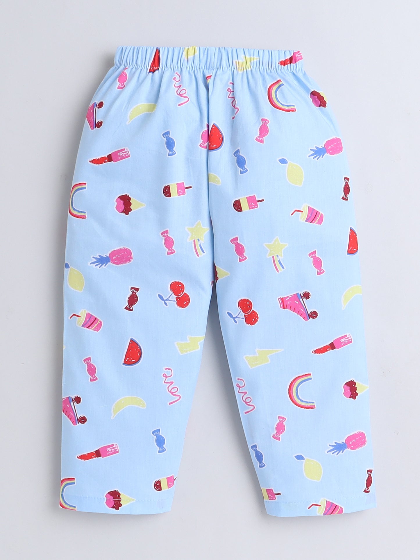 Full Sleeves Cotton Candy Printed Night Suit Set Blue