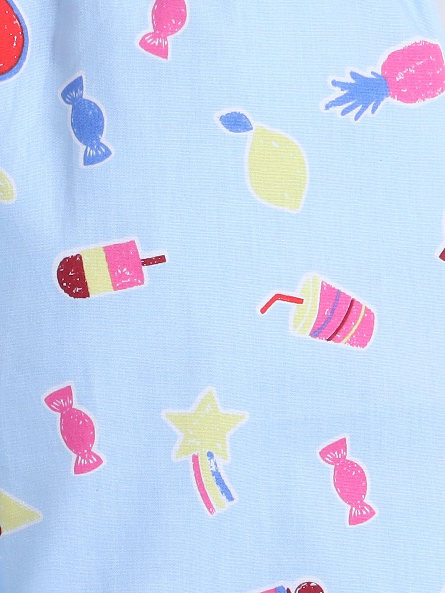 Full Sleeves Cotton Candy Printed Night Suit Set Blue