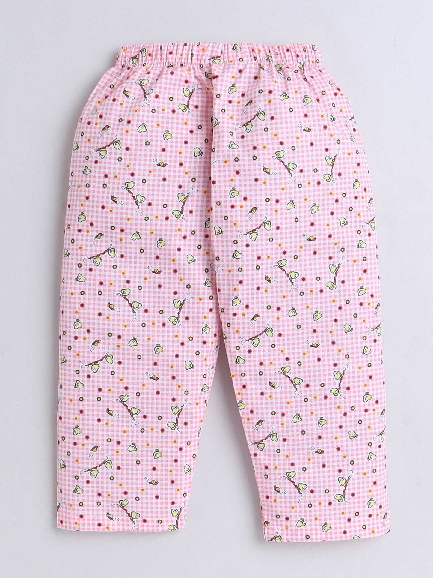 Cotton Woven Full Sleeves Birds Printed & Checked Coordinating Night Suit Set - Pink