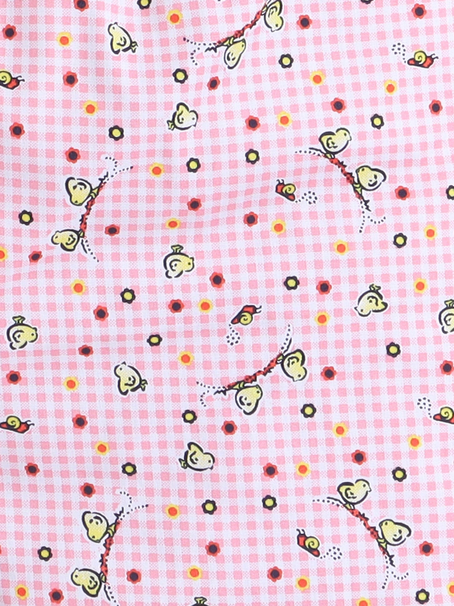 Cotton Woven Full Sleeves Birds Printed & Checked Coordinating Night Suit Set - Pink