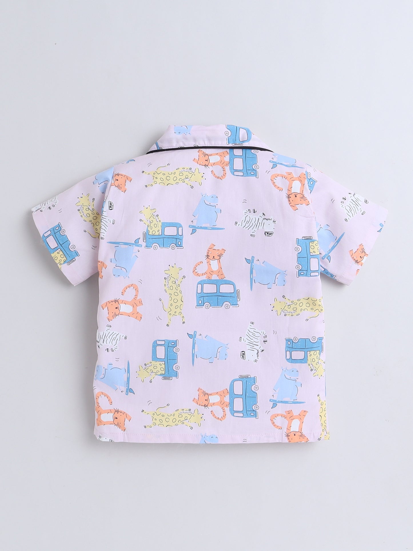 Half Sleeves Cotton Car Printed Night Suit Set Pink