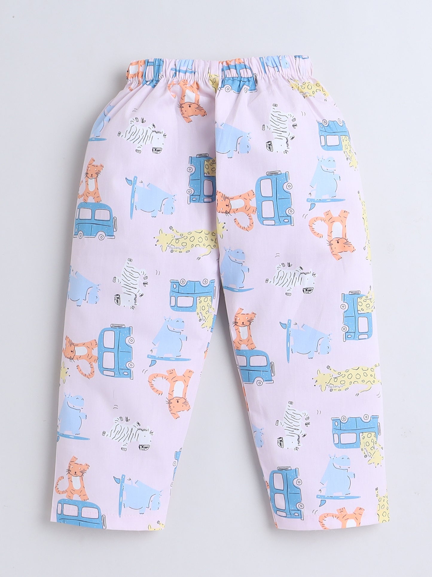 Half Sleeves Cotton Car Printed Night Suit Set Pink