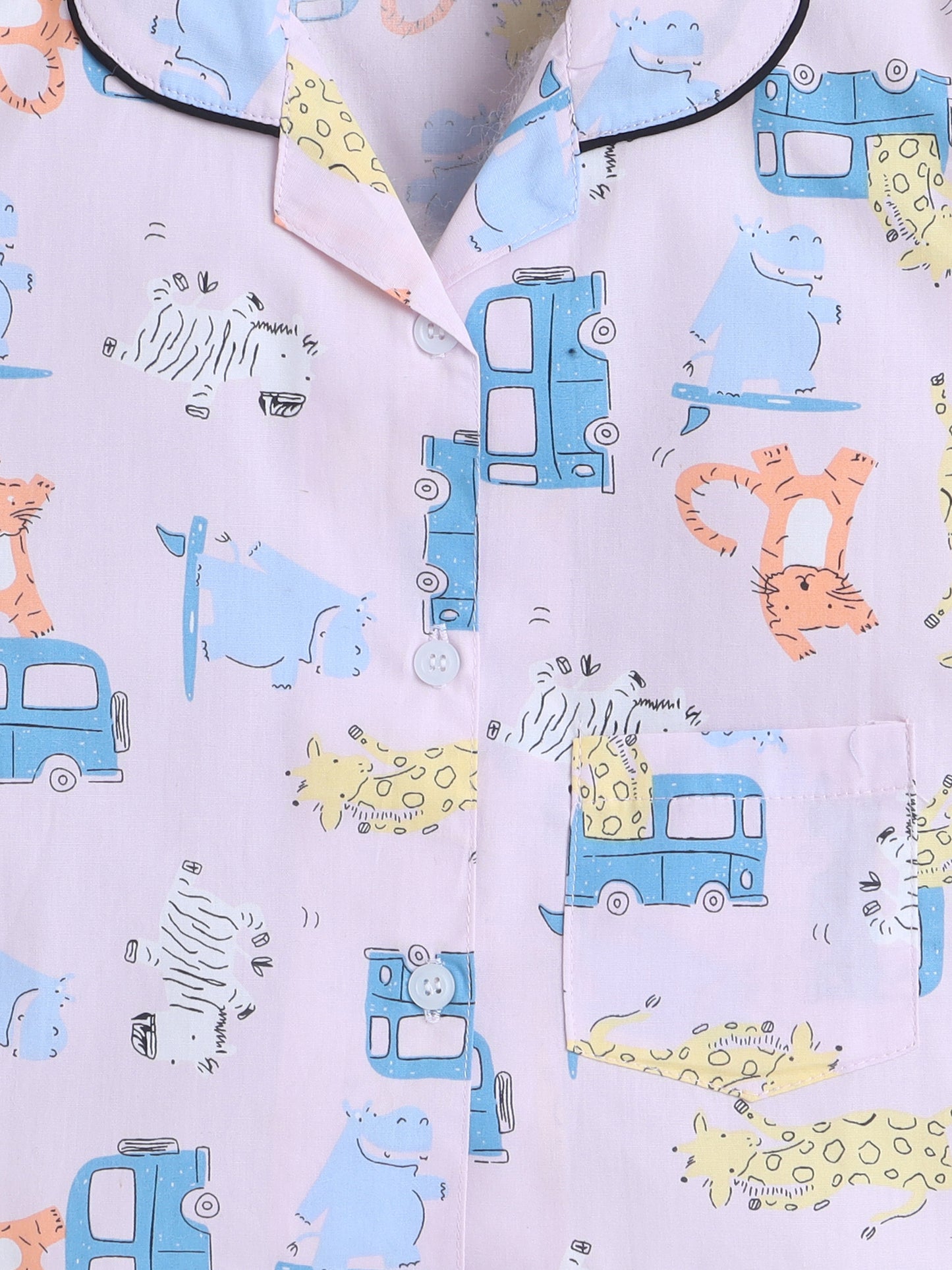 Half Sleeves Cotton Car Printed Night Suit Set Pink