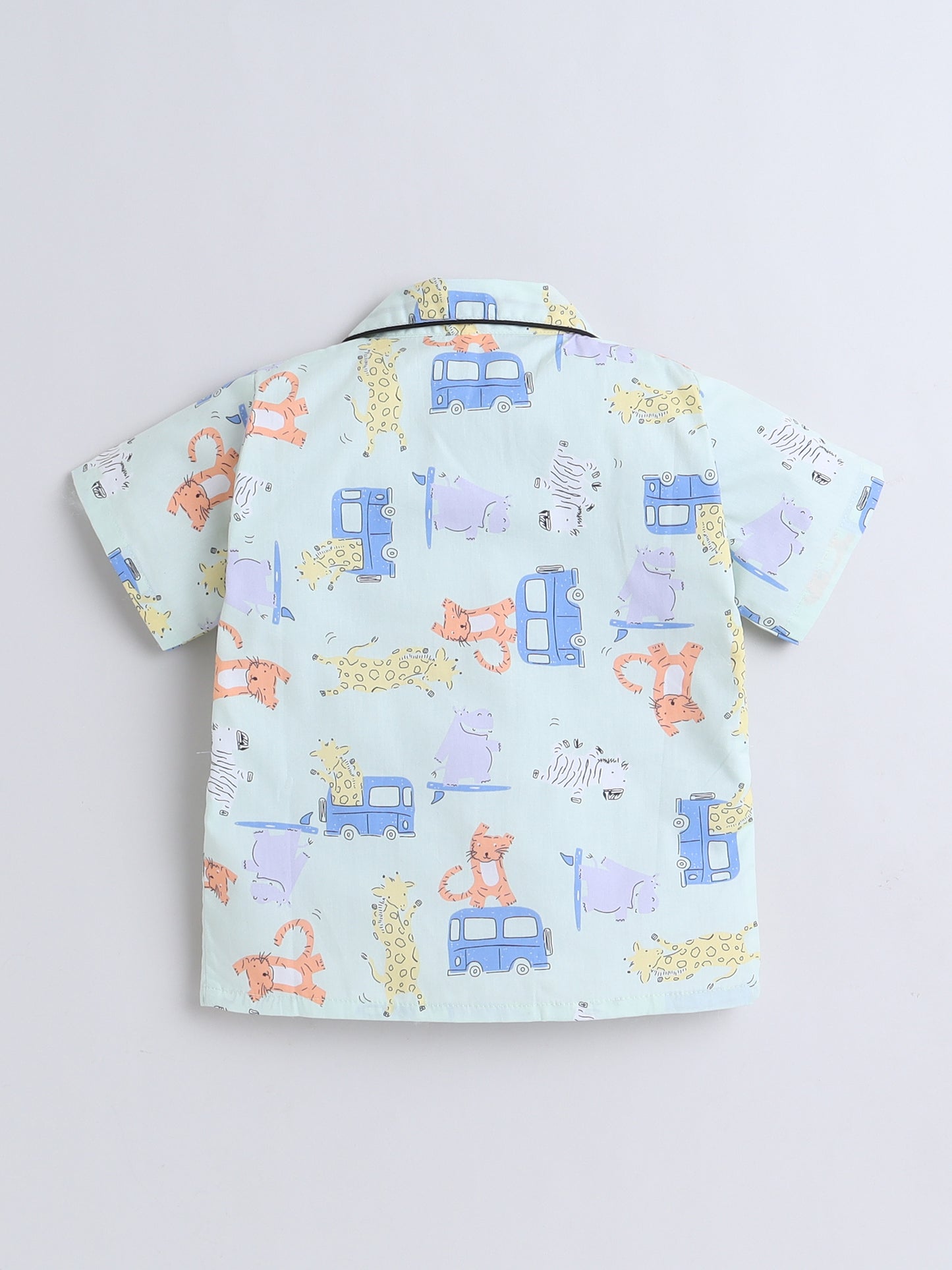 Half Sleeves Cotton Car Printed Night Suit Set Blue