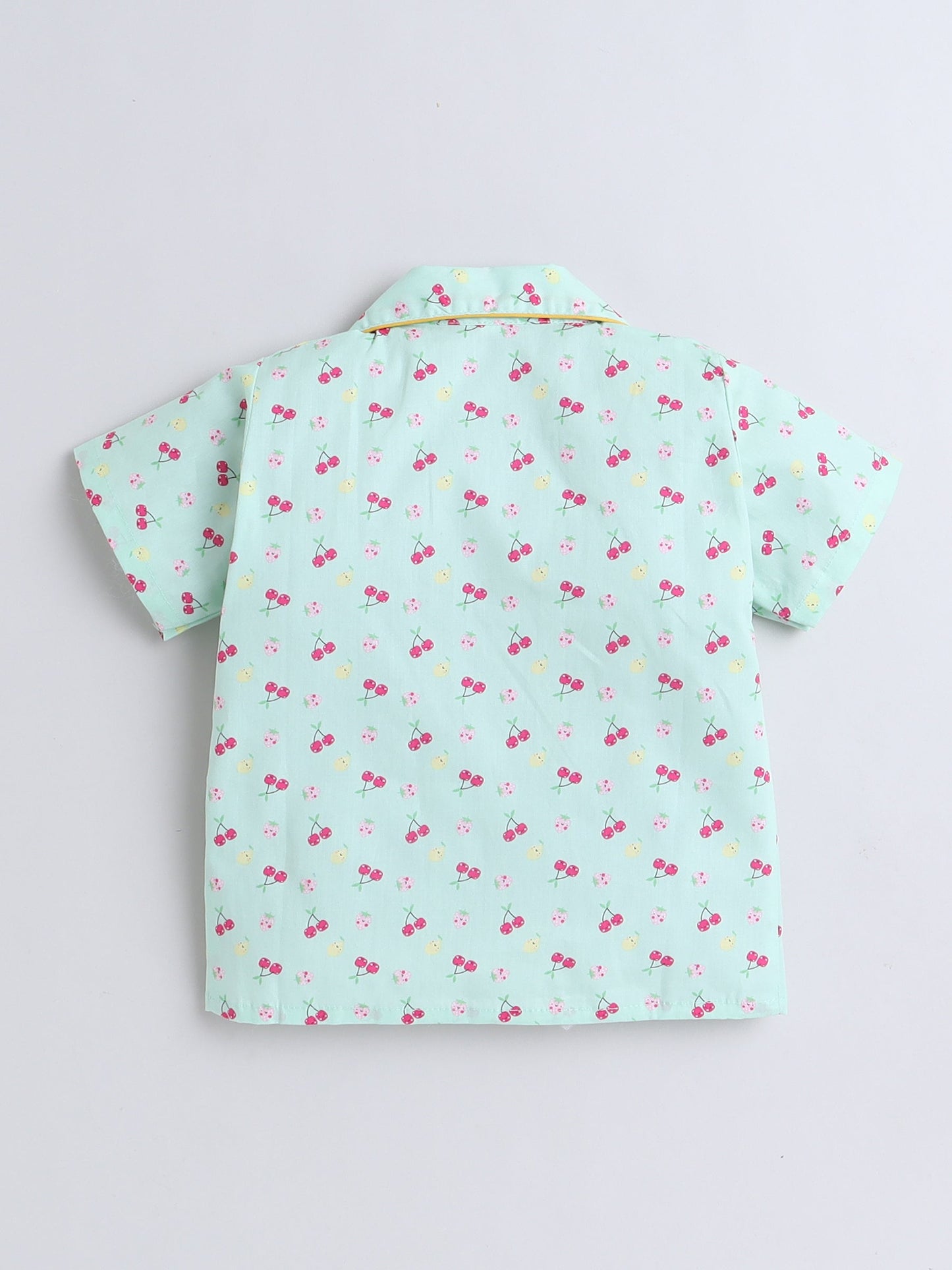 Cotton Woven Half Sleeves Fruits Printed Coordinating Night Suit Set - Green