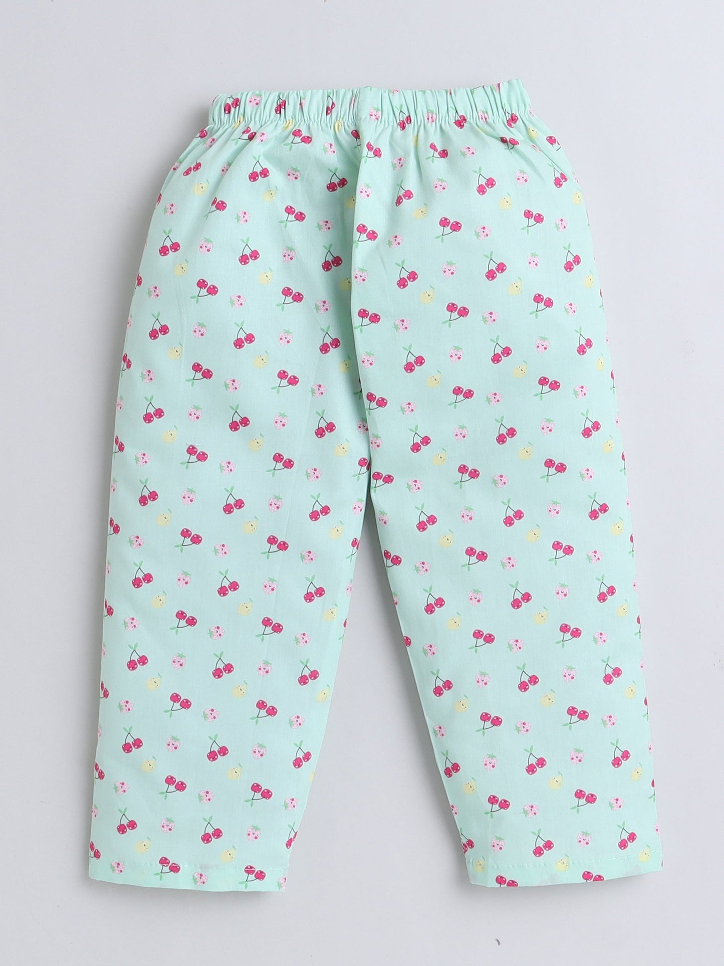 Cotton Woven Half Sleeves Fruits Printed Coordinating Night Suit Set - Green