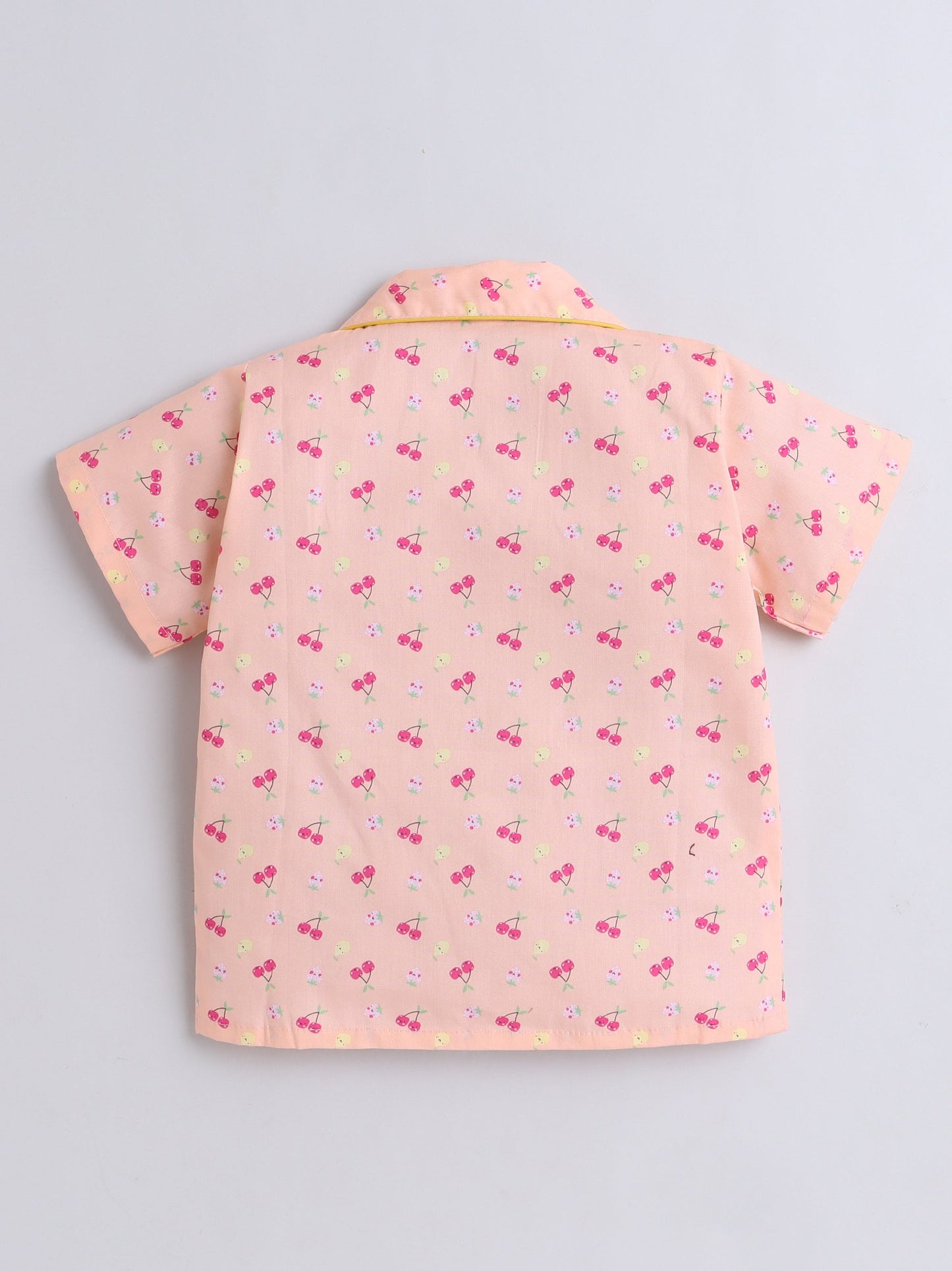 Cotton Woven Half Sleeves Fruits Printed Coordinating Night Suit Set - Peach