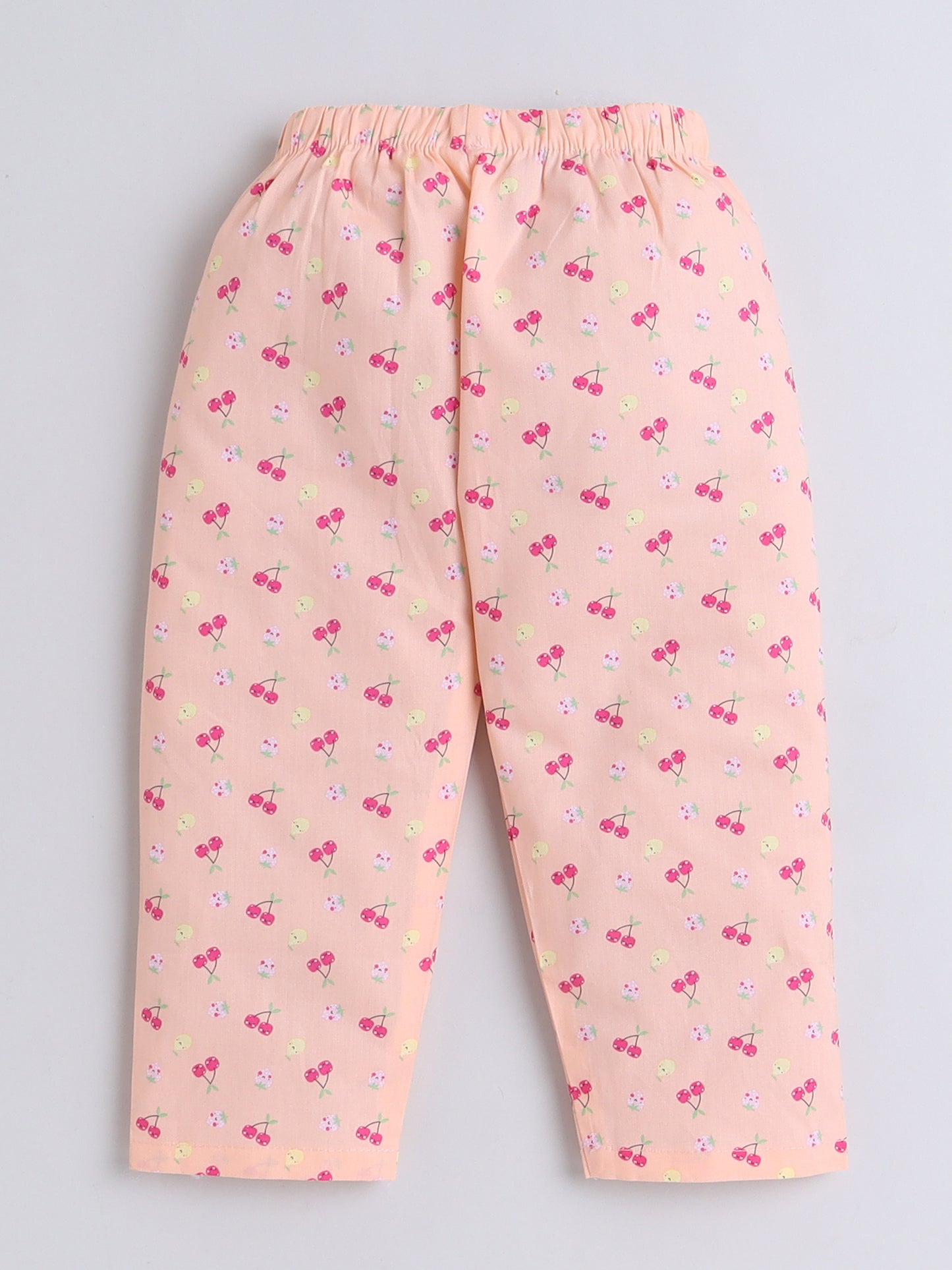 Half Sleeves Cotton Fruit Printed Night Suit Set Peach