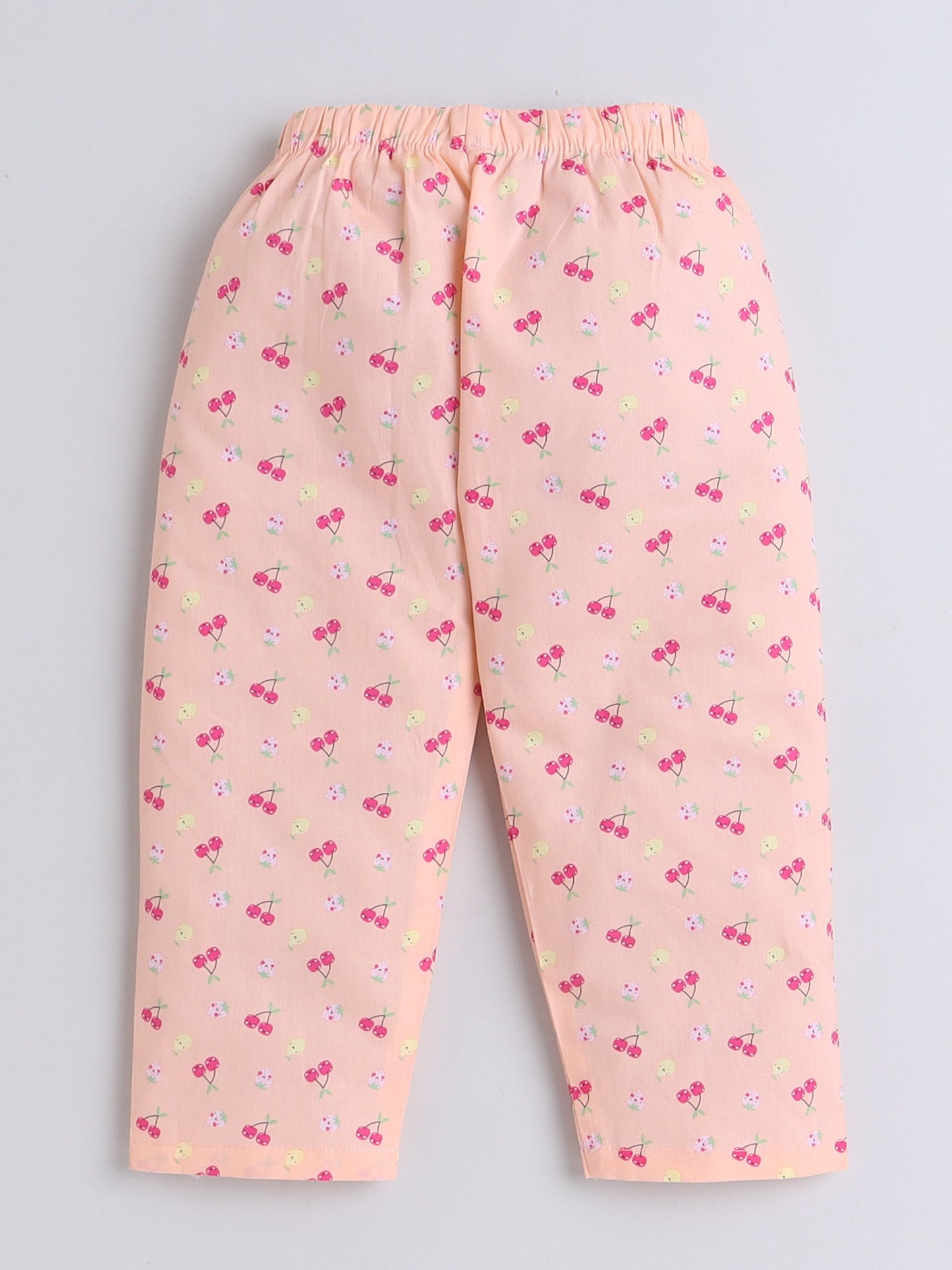 Cotton Woven Half Sleeves Fruits Printed Coordinating Night Suit Set - Peach