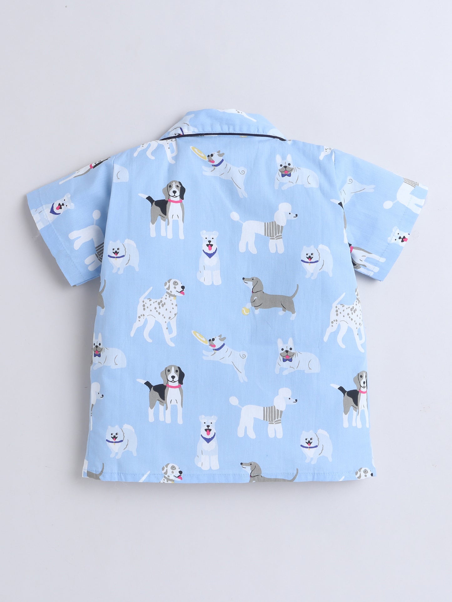 Half Sleeves Cotton Animal Printed Night Suit Set Blue