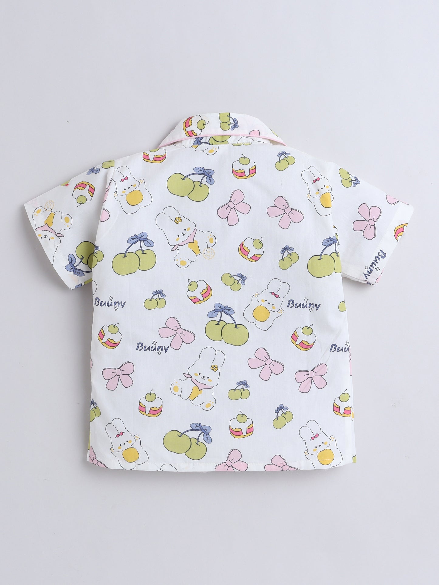 Half Sleeves Cotton Bunny Printed Night Suit Set Green