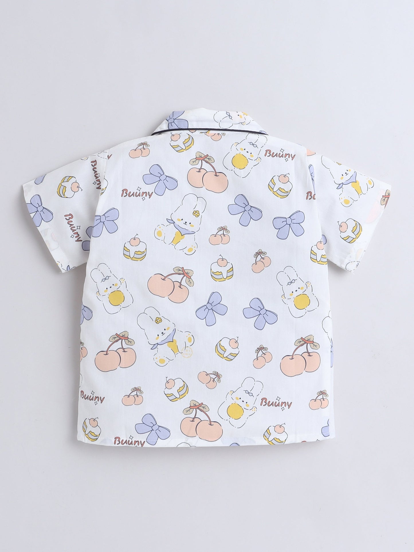 Cotton Woven Half Sleeves Bunny & Bow Printed Coordinating Night Suit Set - Peach