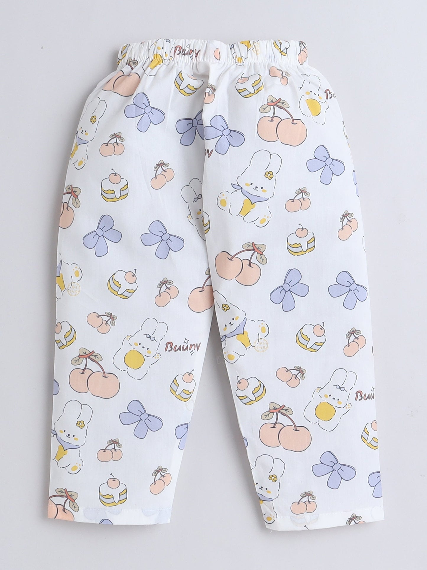 Cotton Woven Half Sleeves Bunny & Bow Printed Coordinating Night Suit Set - Peach